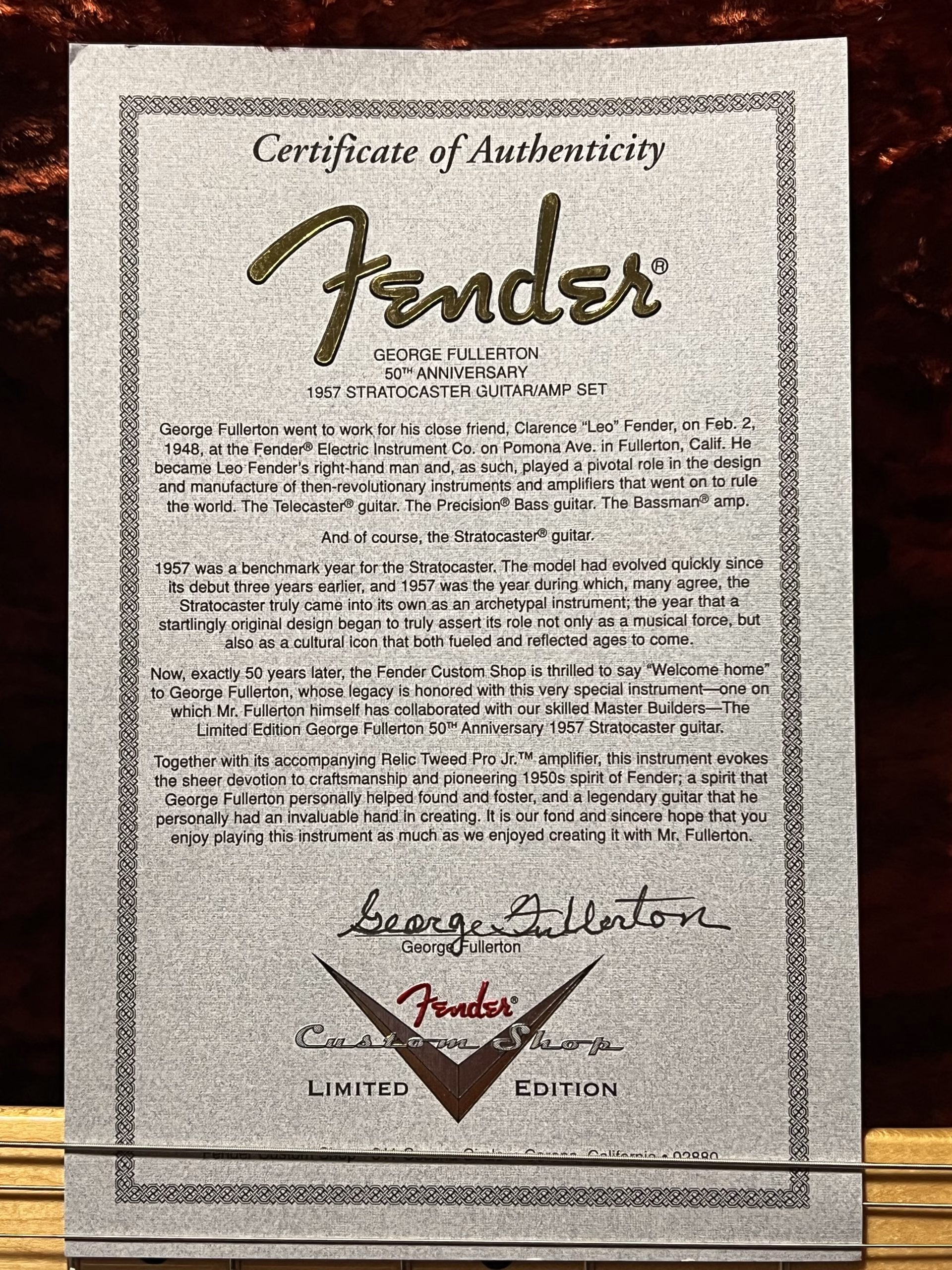 SOLD - 2007 Fender Custom Shop 57 Masterbuilt Stratocaster 50th anniversary by Dennis Galuszka Sunburst