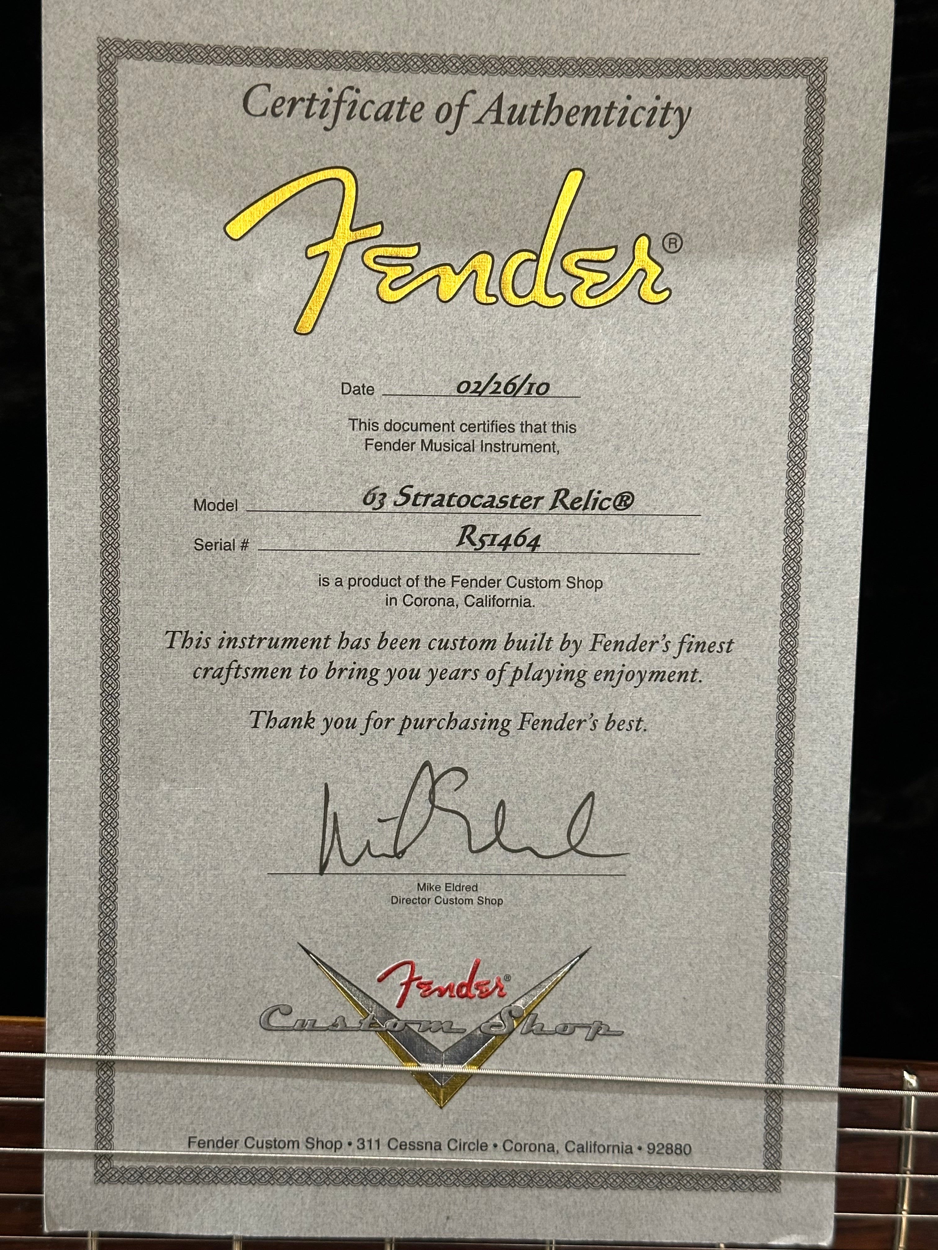 Fender Custom Shop '63 Relic Stratocaster 2010 Black