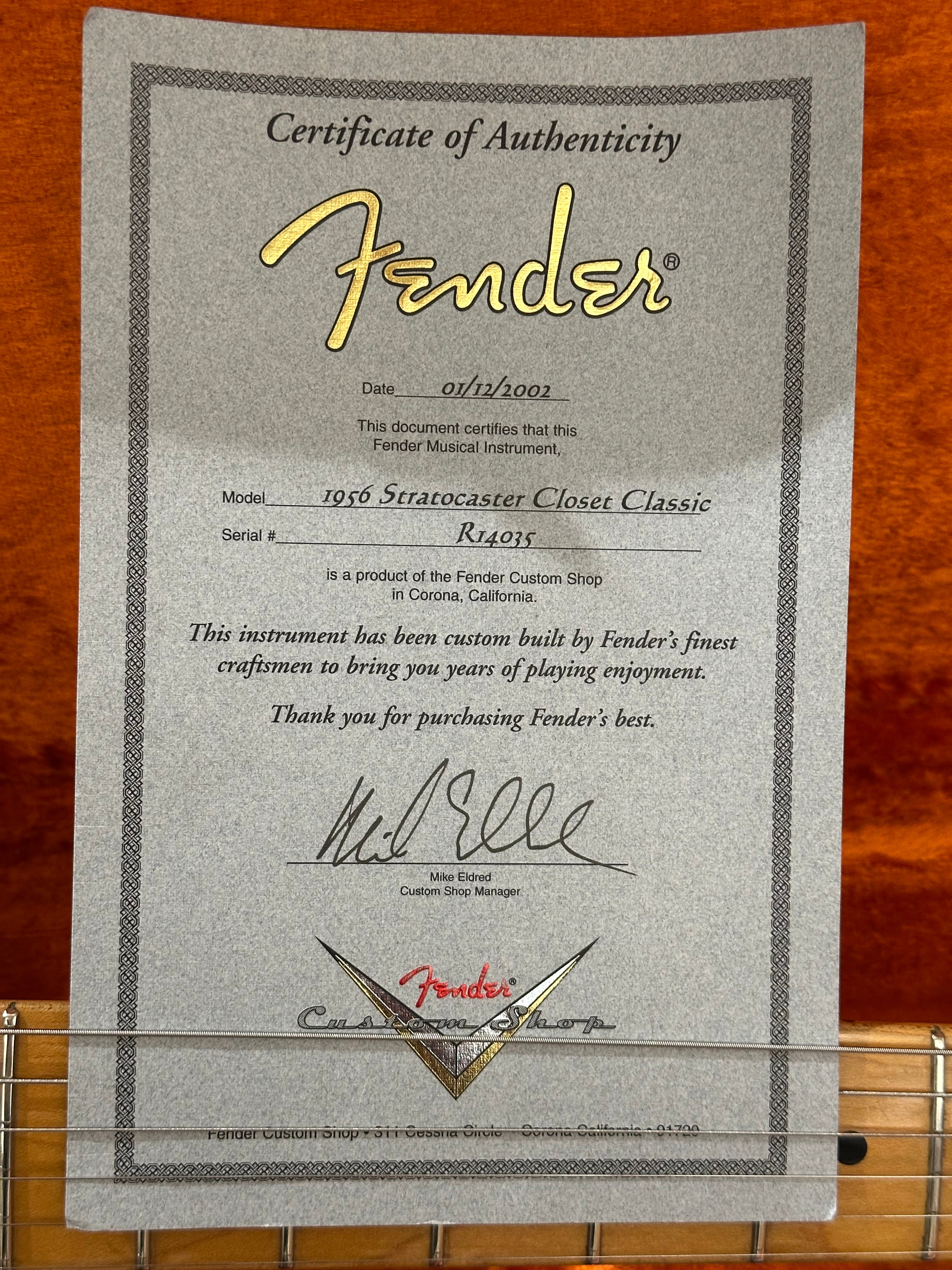 Fender certificate of authenticity on a guitar neck