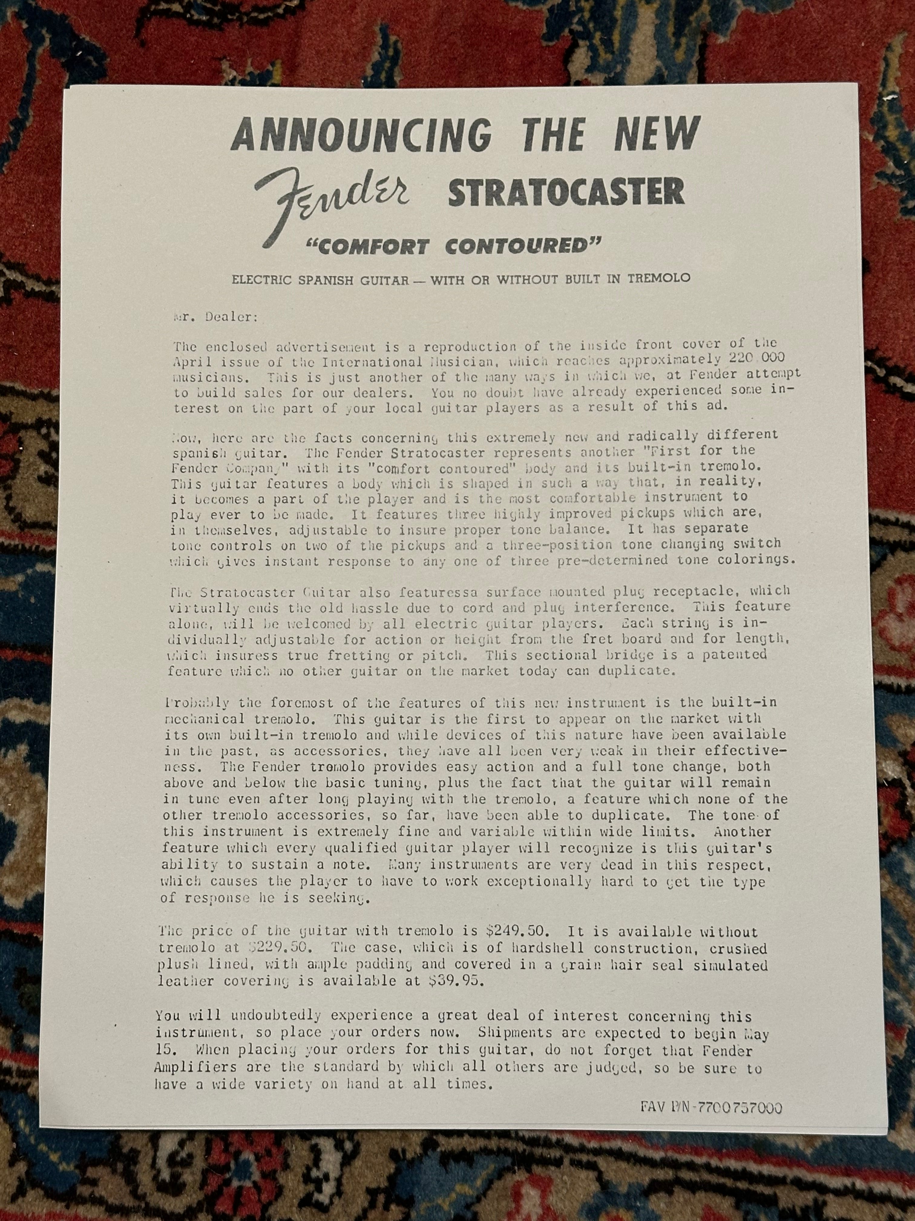 Fender Custom Shop '54 70th Anniversary LTD NOS Stratocaster 2024 Sunburst