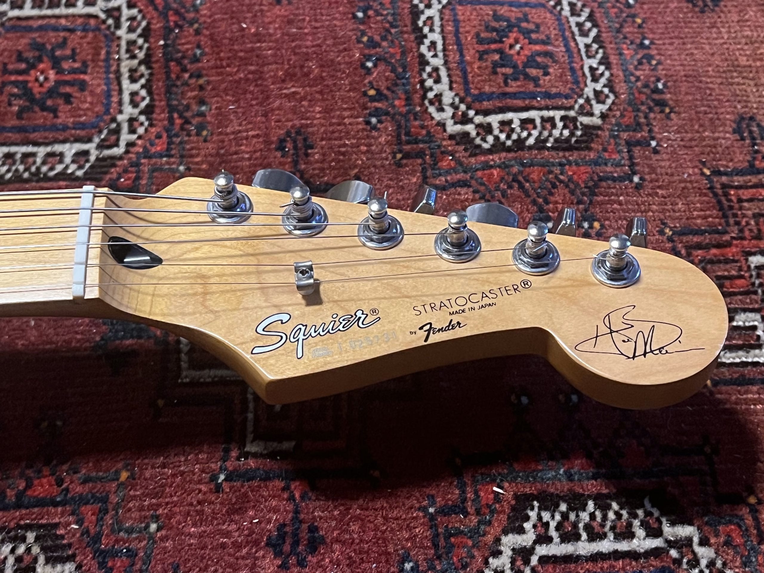 SOLD - 1992 Squier Hank Marvin Artist Series Stratocaster Fiesta Red