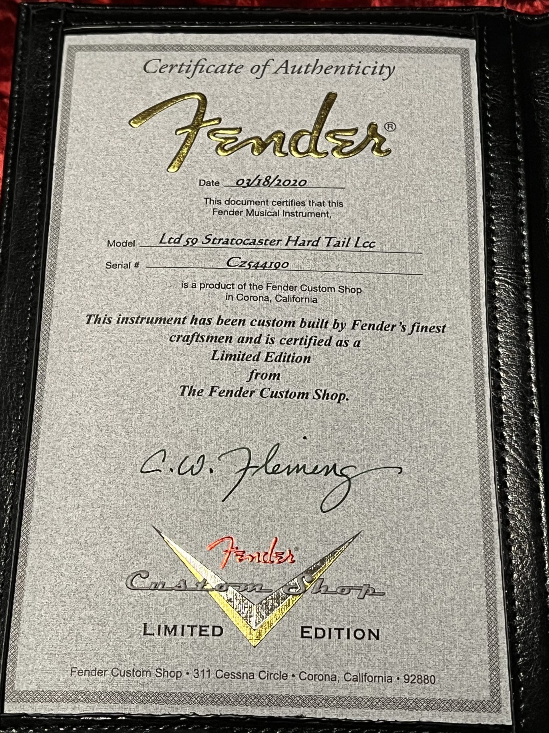 SOLD - 2020 Fender Custom Shop 59 Ltd Hardtail Closet Classic Stratocaster Sonic Blue