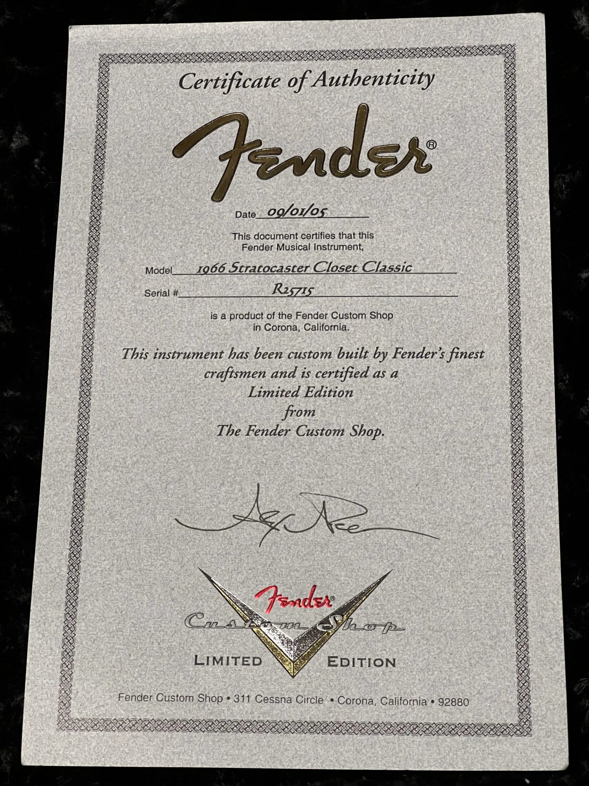 Fender Custom Shop '66 Closet Classic LTD Stratocaster 2005 Firemist Silver Metallic