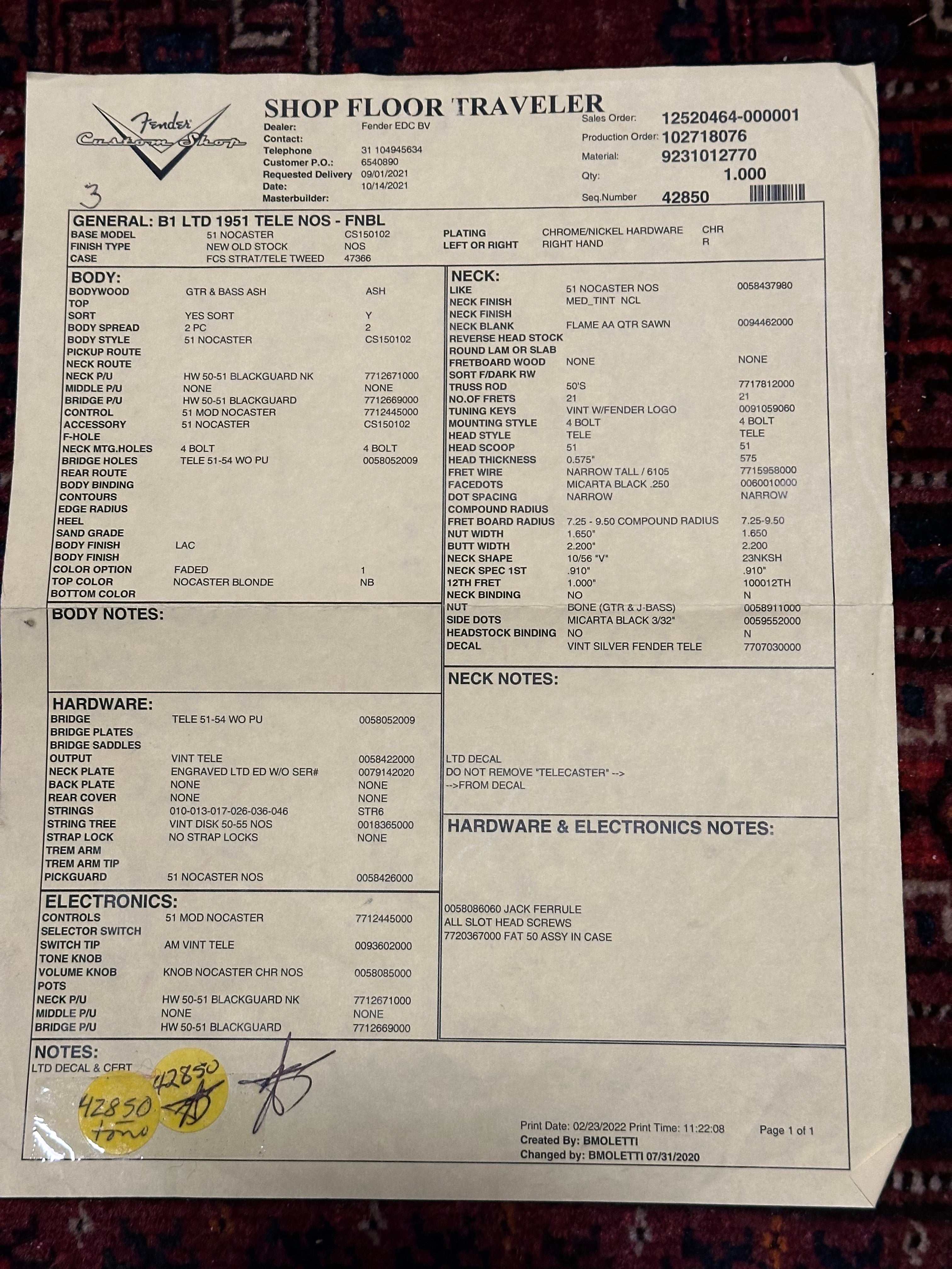 SOLD - 2022 Fender Custom Shop '51 LTD NOS Telecaster Nocaster Blonde