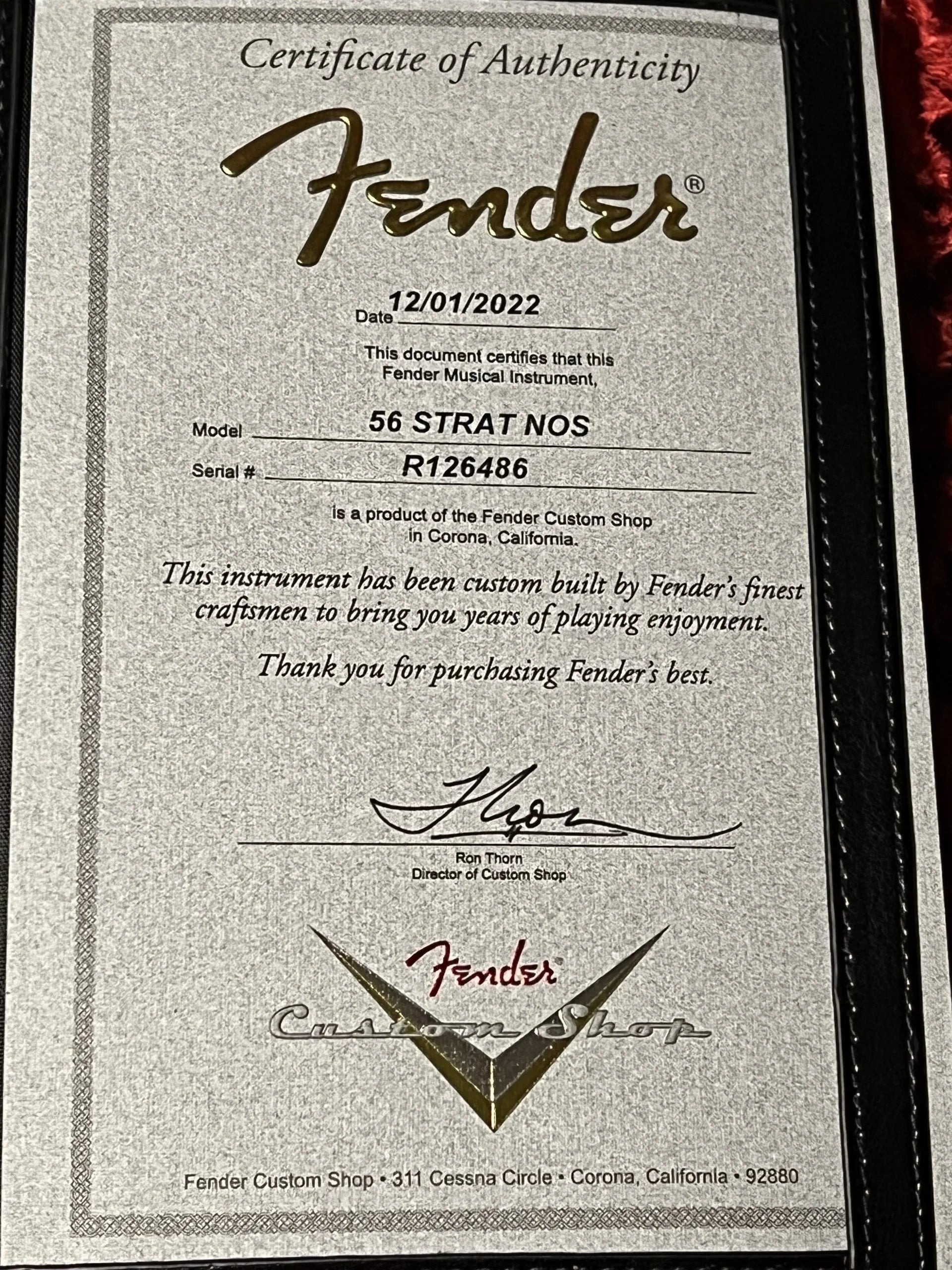 SOLD - 2022 Fender Custom Shop '56 NOS Stratocaster Daphne Blue