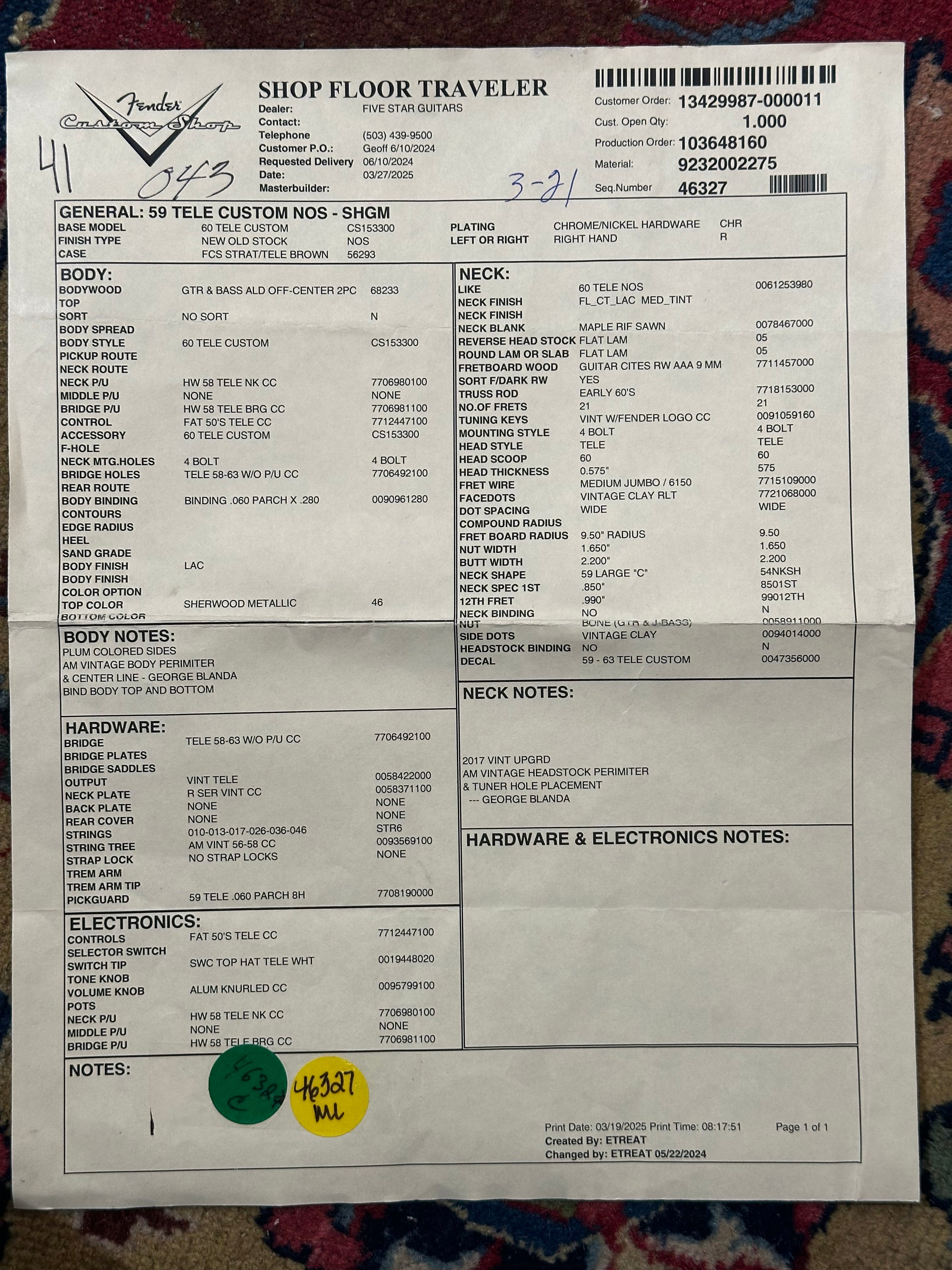 Fender Custom Shop '59 NOS Custom Telecaster 2025 Sherwood Green