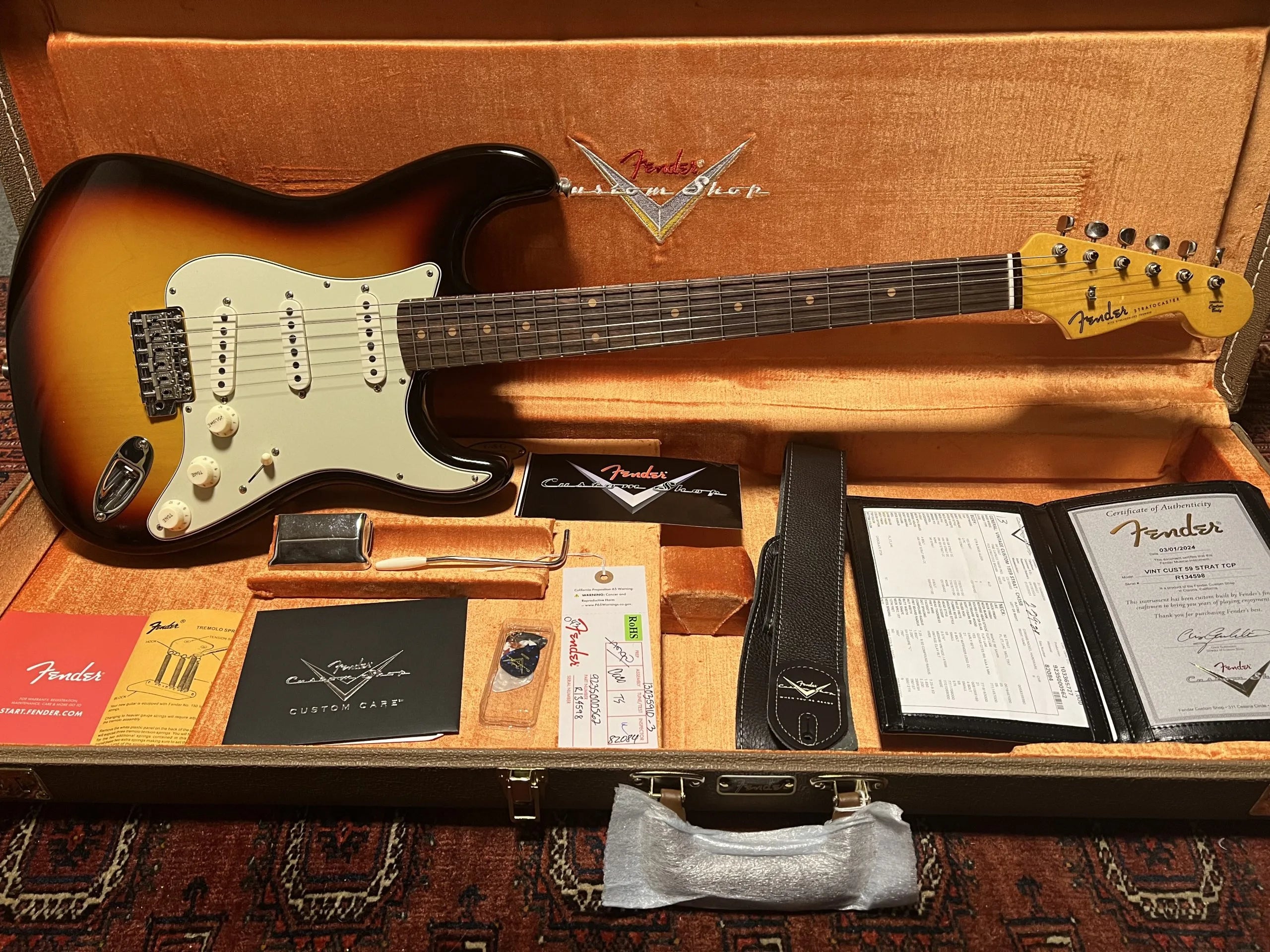 SOLD - 2024 Fender Custom Shop 59 Vintage Custom NOS Stratocaster Chocolate Sunburst