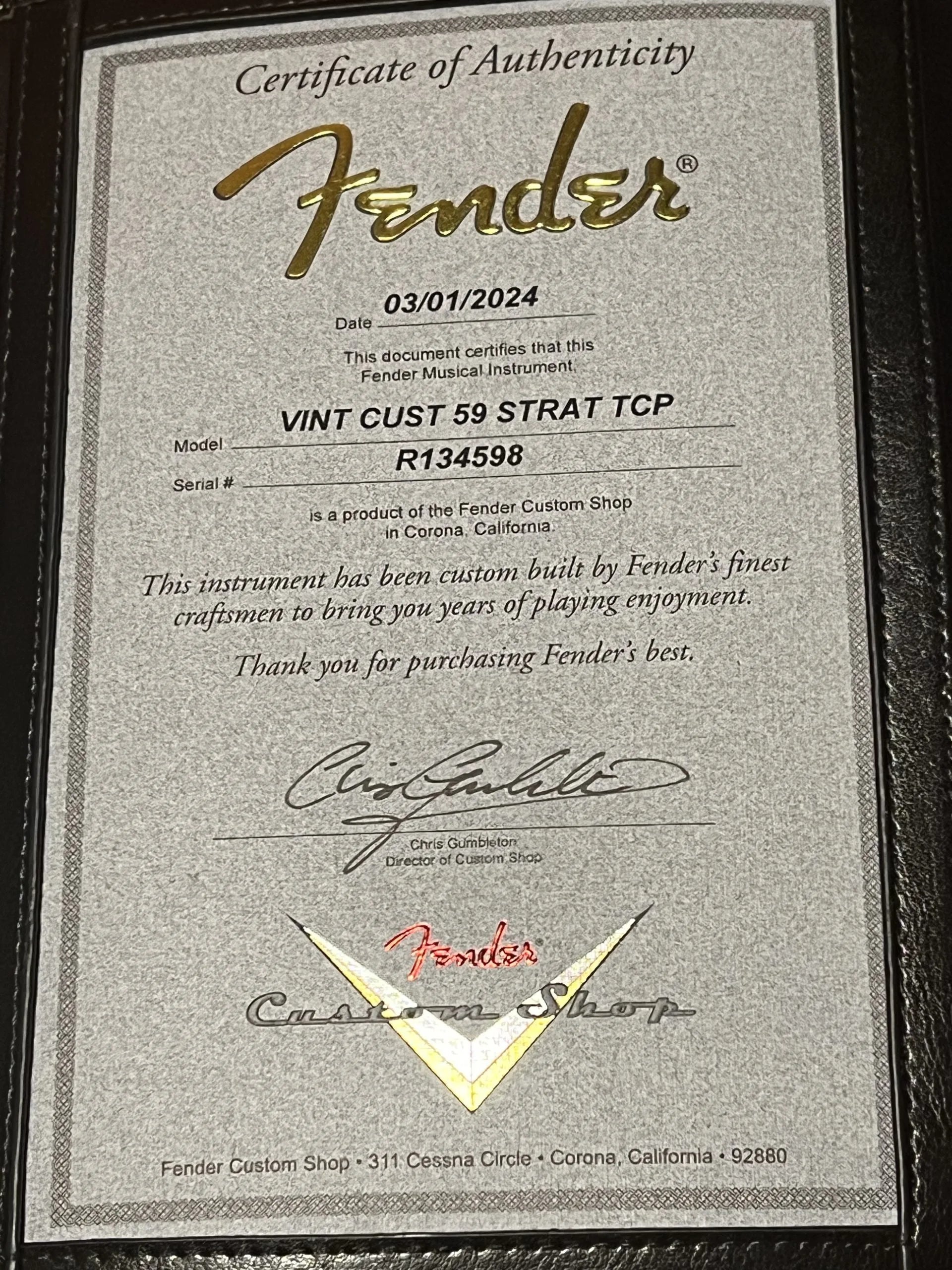 SOLD - 2024 Fender Custom Shop 59 Vintage Custom NOS Stratocaster Chocolate Sunburst