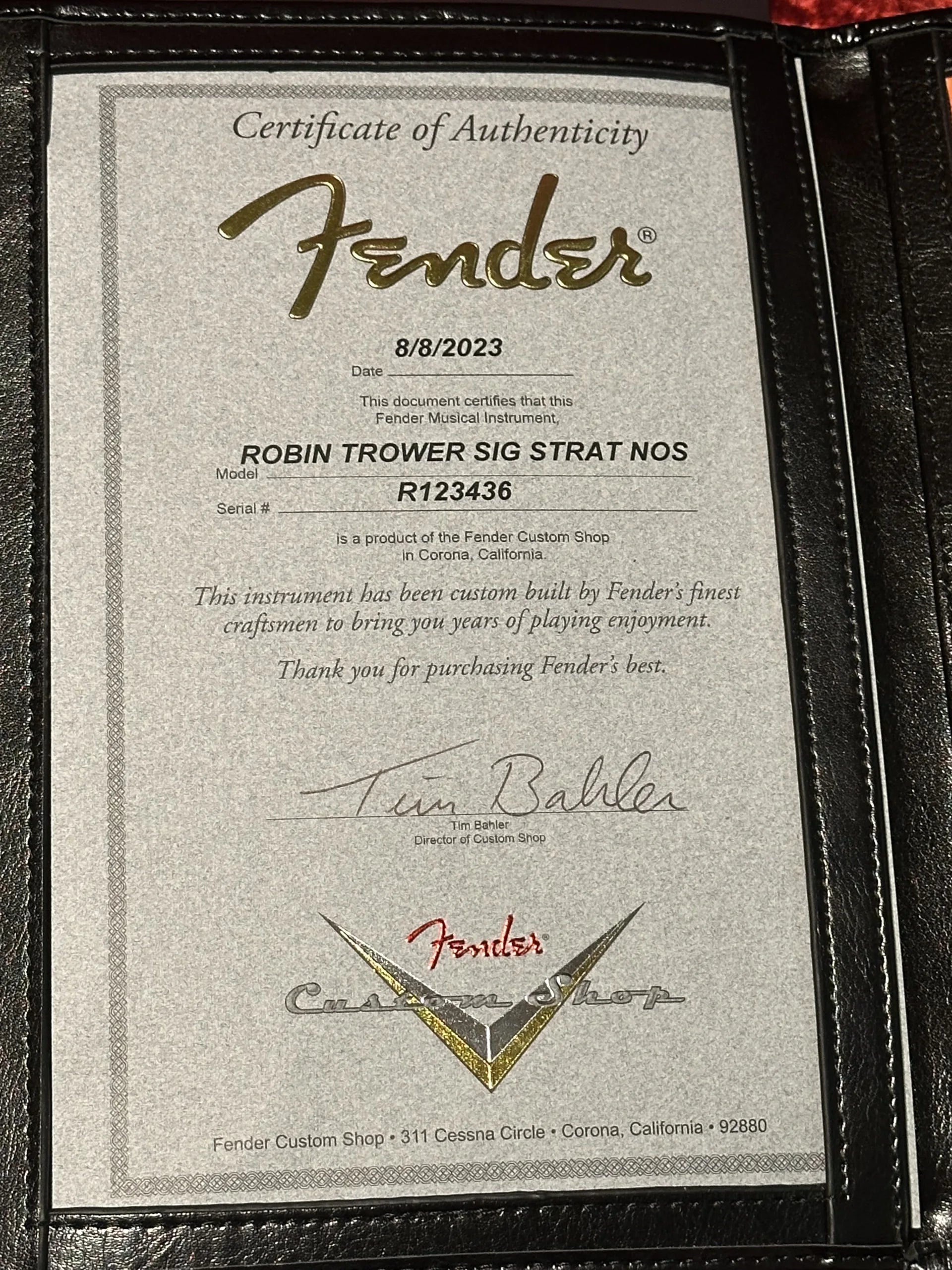 SOLD - 2023 Fender Custom Shop Robin Trower Signature NOS Stratocaster Arctic White