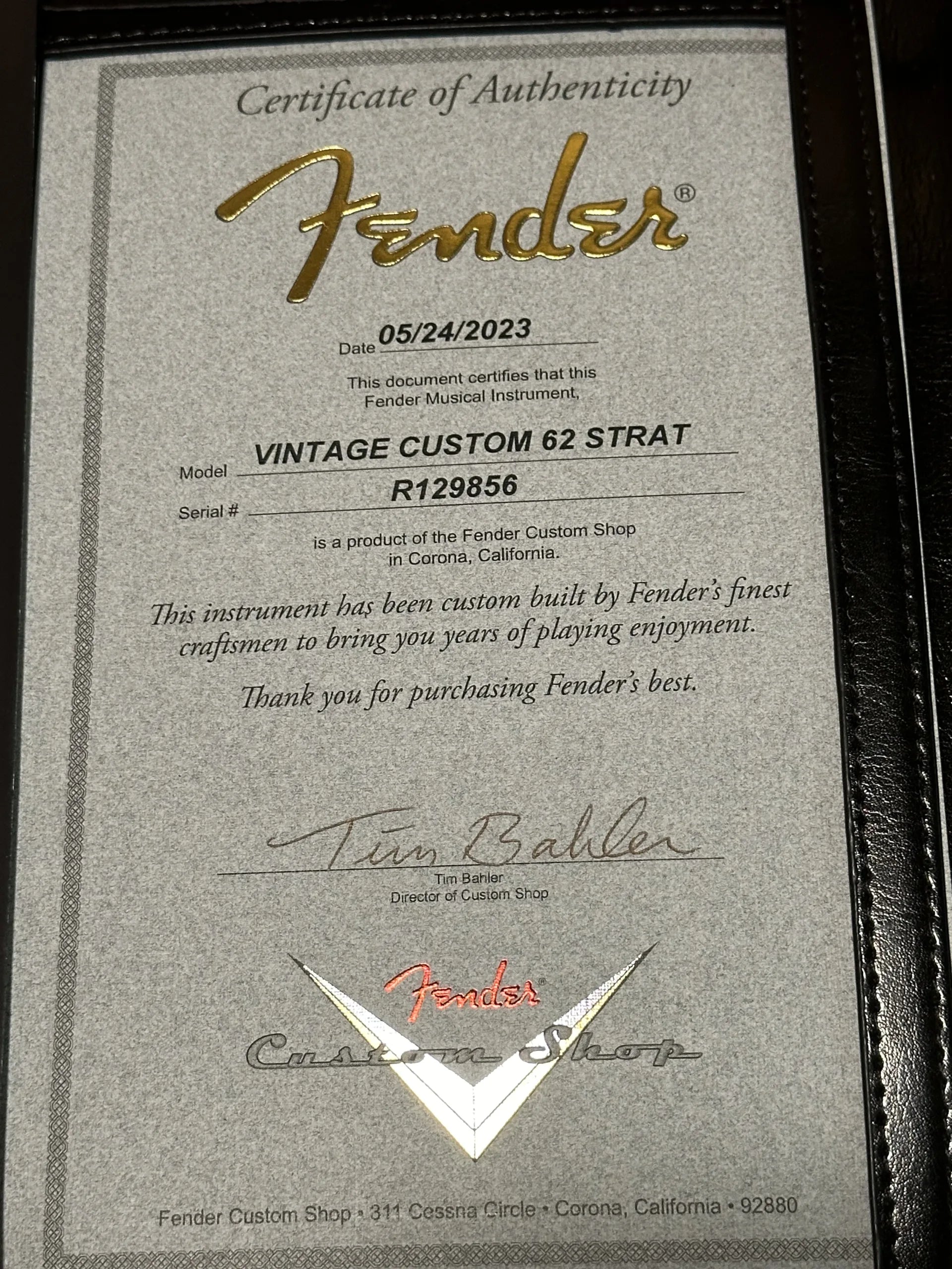 SOLD - 2023 Fender Custom Shop '62 Vintage Custom NOS Stratocaster Sunburst