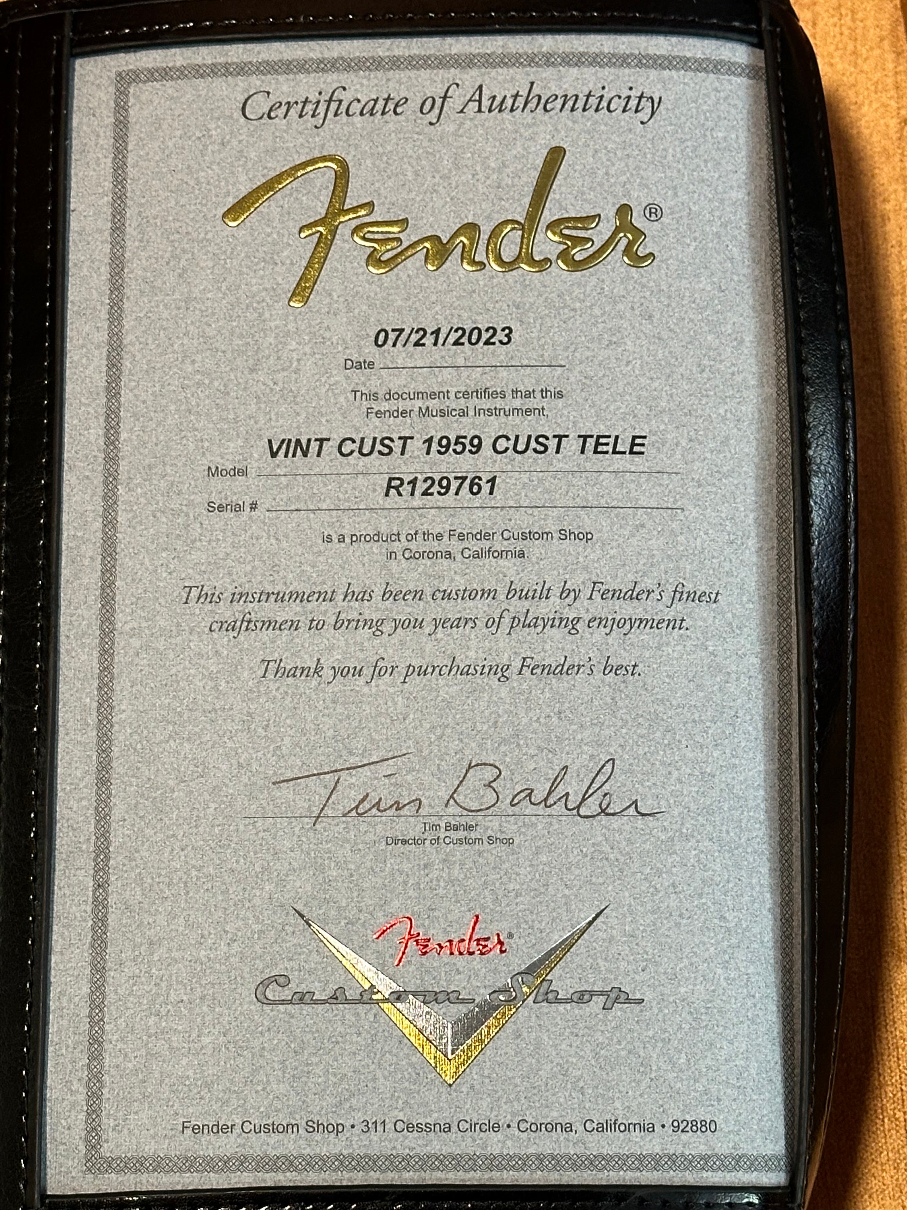 SOLD – 2023 Fender Custom Shop ’59 Vintage Custom NOS Telecaster Chocolate Sunburst