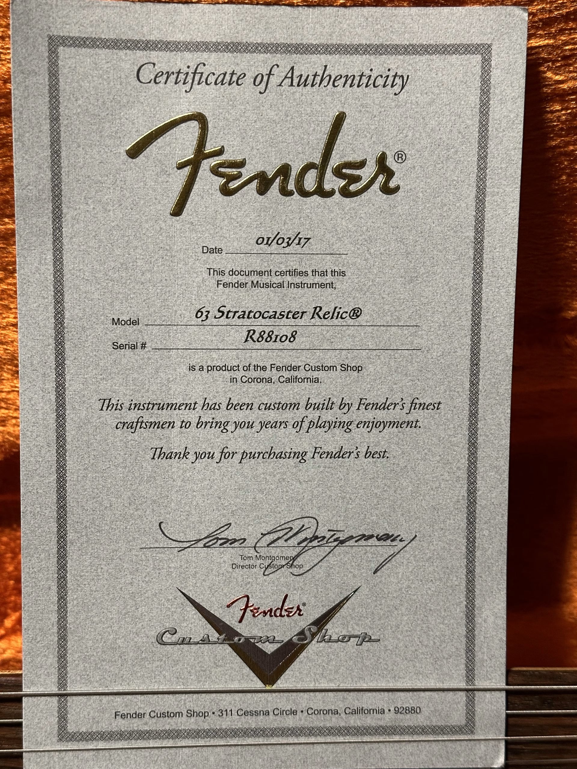 Fender Custom Shop '63 Relic Josefina Campos pickups Stratocaster 2017 Black