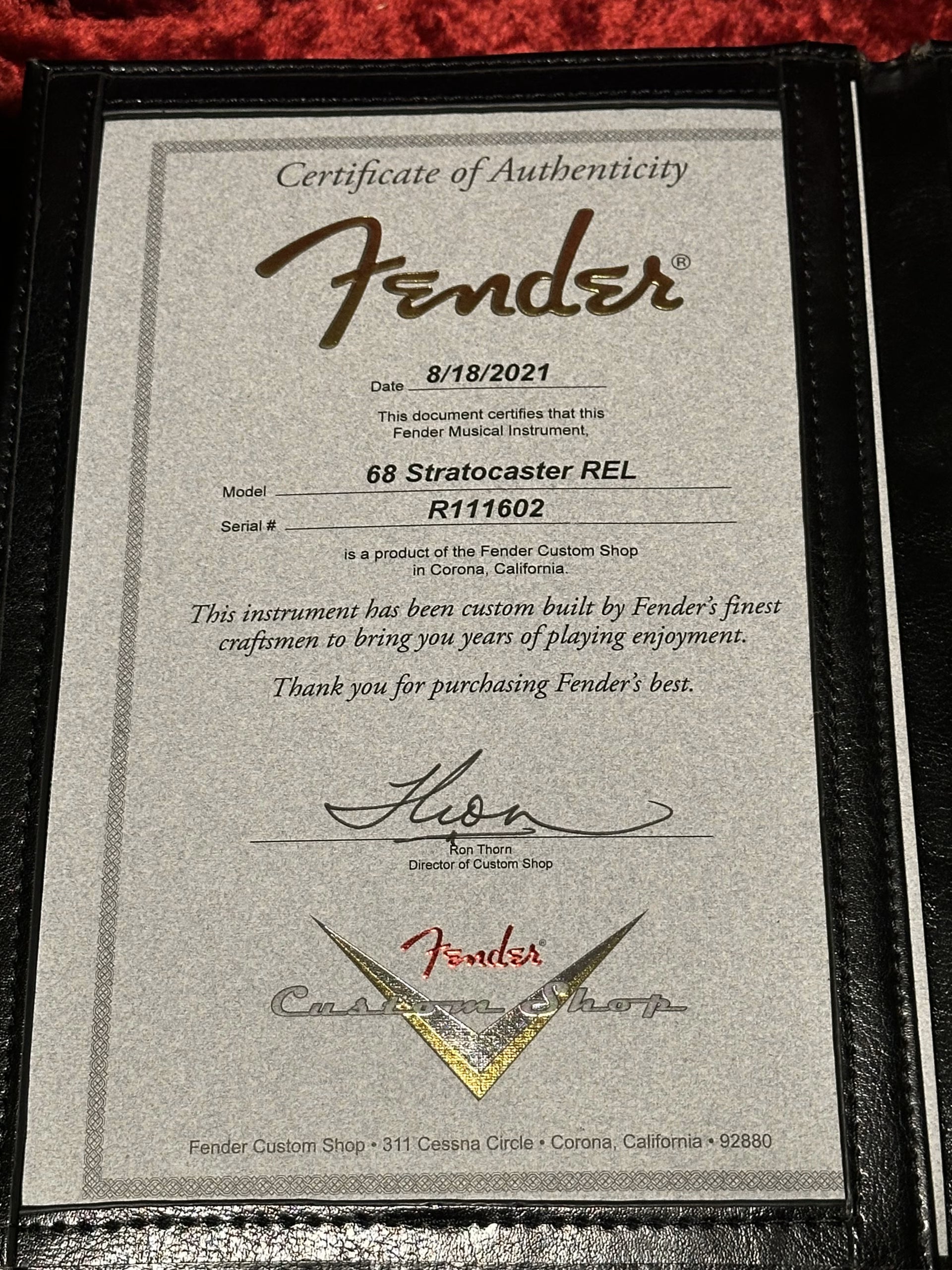 SOLD - 2021 Fender Custom Shop '68 Relic Stratocaster Sunburst