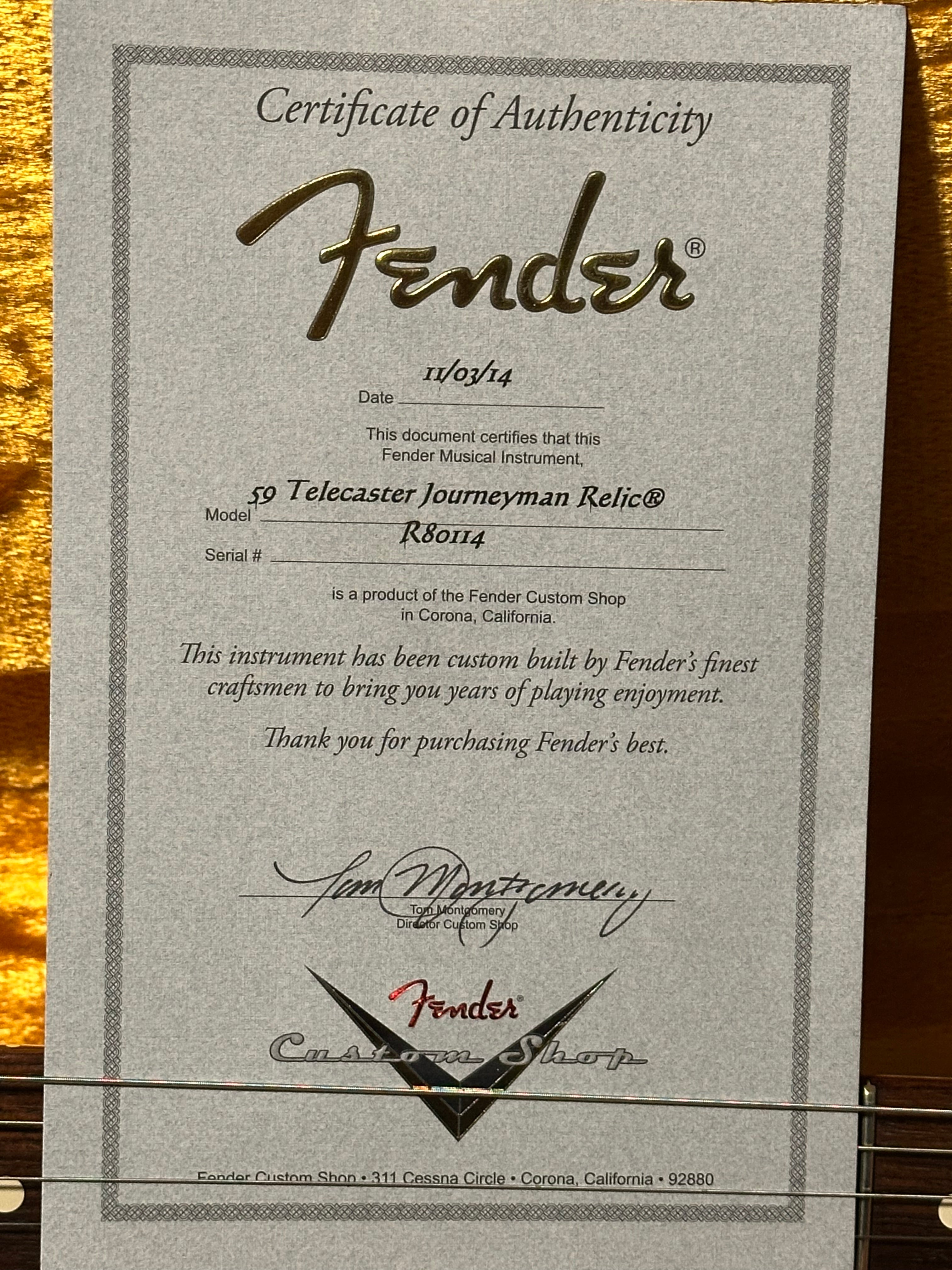 Fender Custom Shop ’59 Journeyman Josefina Campos pickups Telecaster 2014 Candy Tangerine