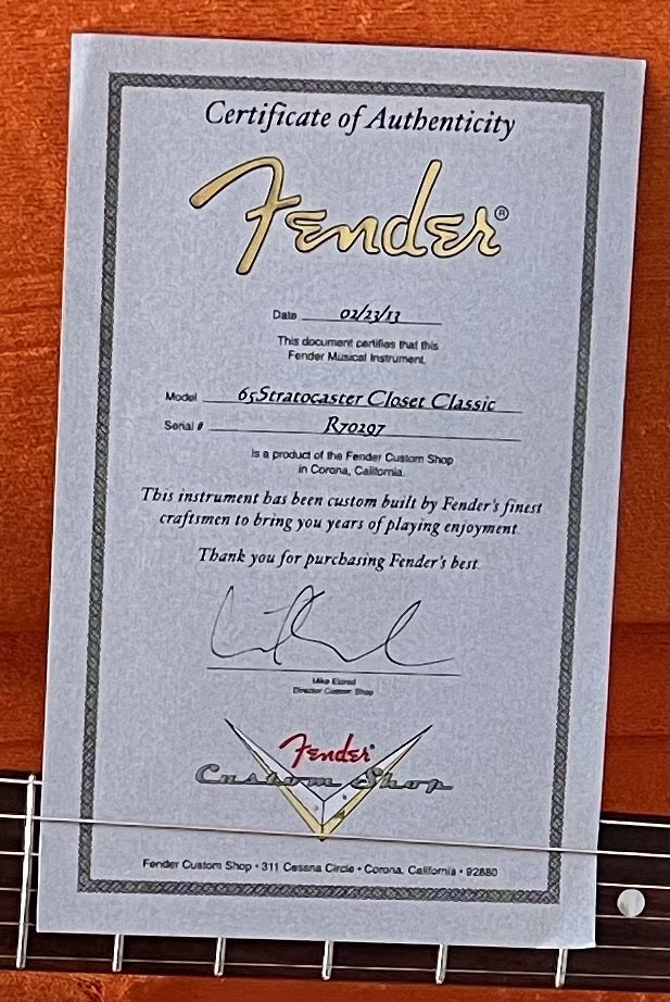 SOLD - 2013 Custom Shop 65 Stratocaster Closet Classic 3 Tone Sunburst
