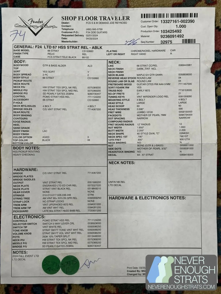 Fender Custom Shop '67 LTD HSS Relic Stratocaster 2024 Schwarz