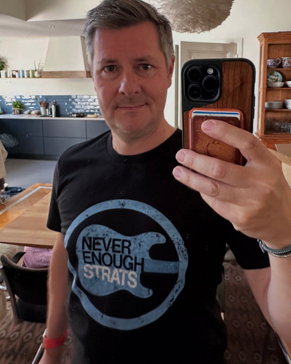 T-Shirt - Never Enough Strats 2025 Lake Placid Blue on Black