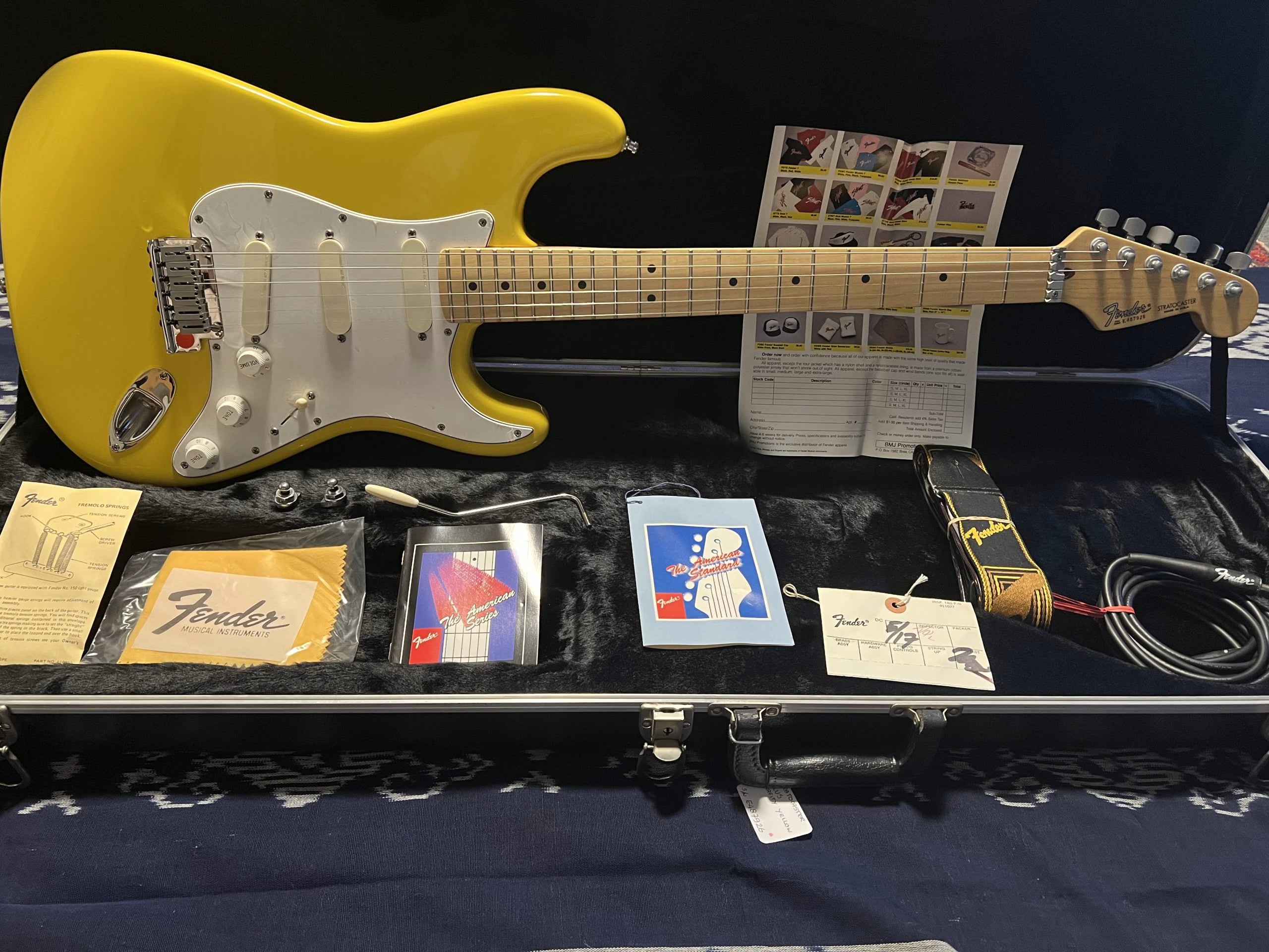 SOLD - 1988 Strat Plus Graffiti Yellow - Never played