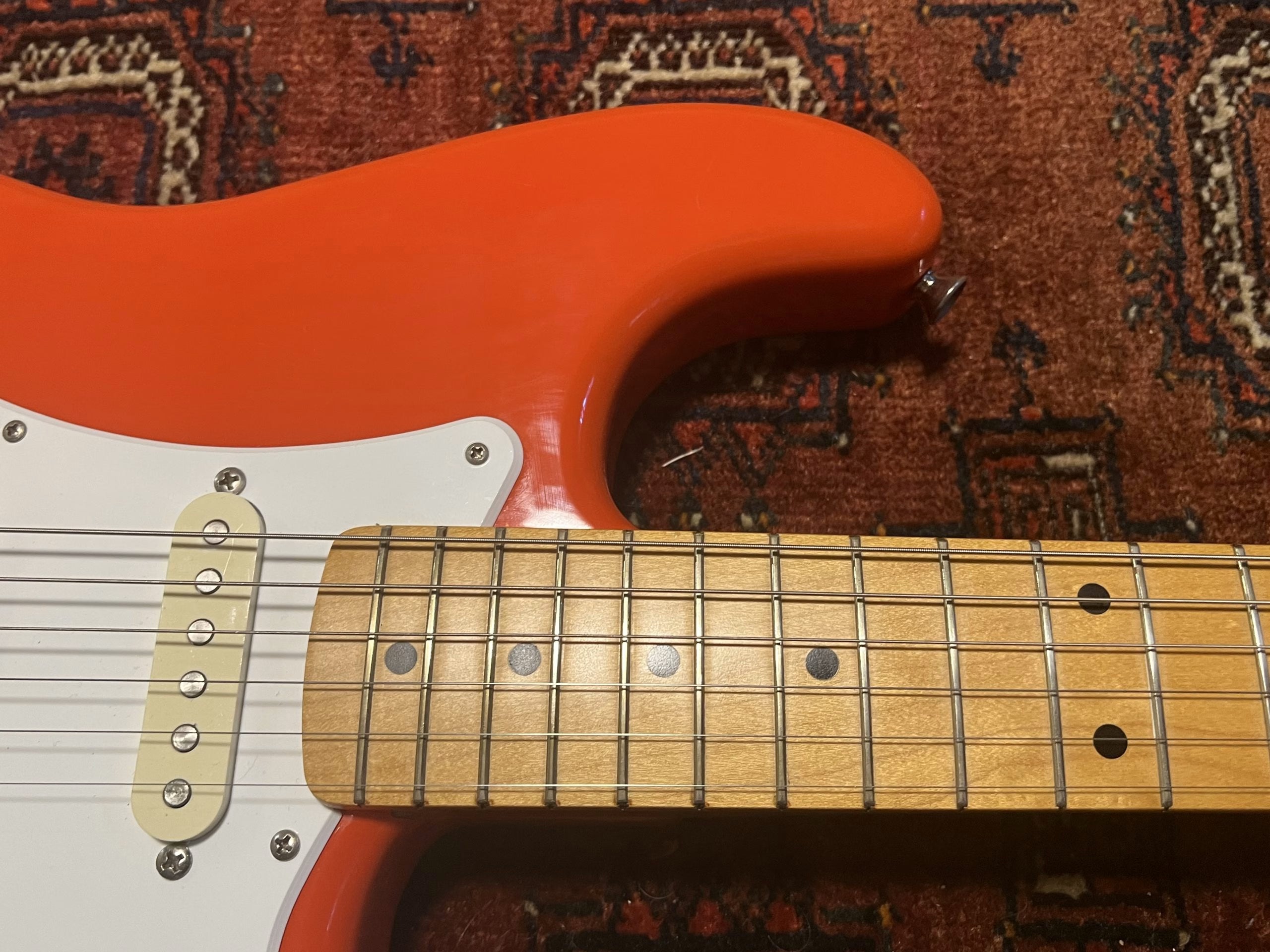 SOLD - 1992 Squier Hank Marvin Artist Series Stratocaster Fiesta Red