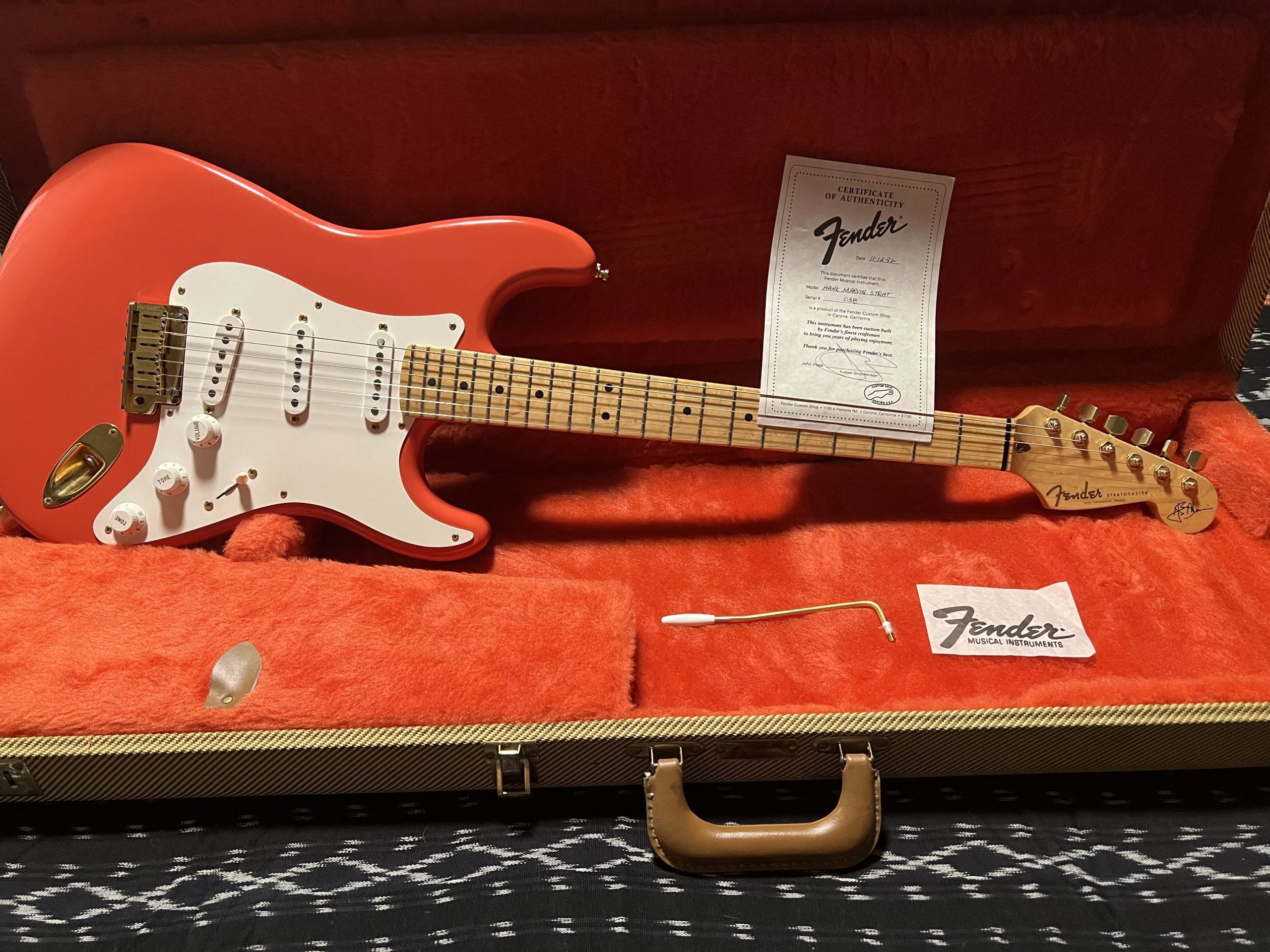 SOLD - 1992 Custom Shop Hank Marvin Signature Limited Edition Stratocaster Fiesta Red