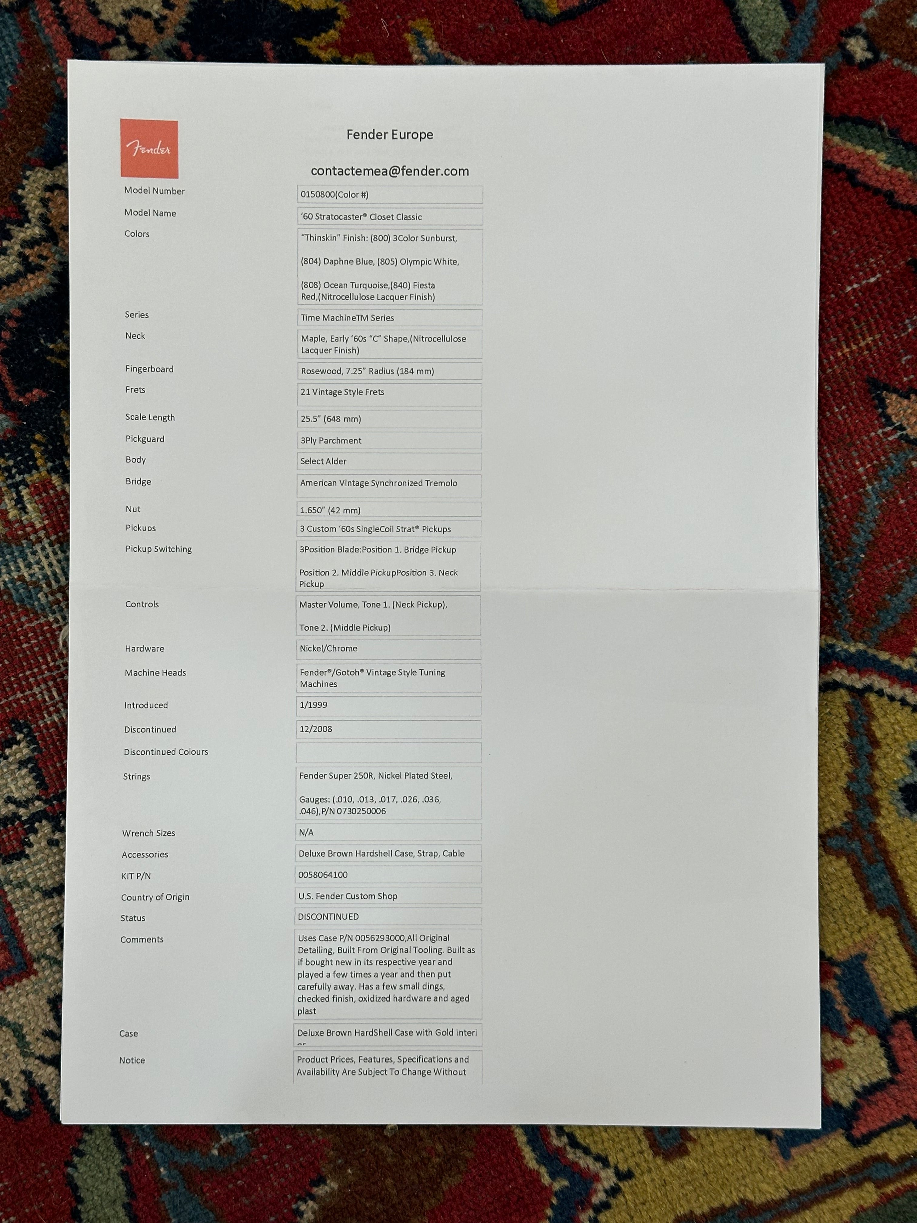 Fender Custom Shop '60 Closet Classic Stratocaster 2007 Fiesta Red