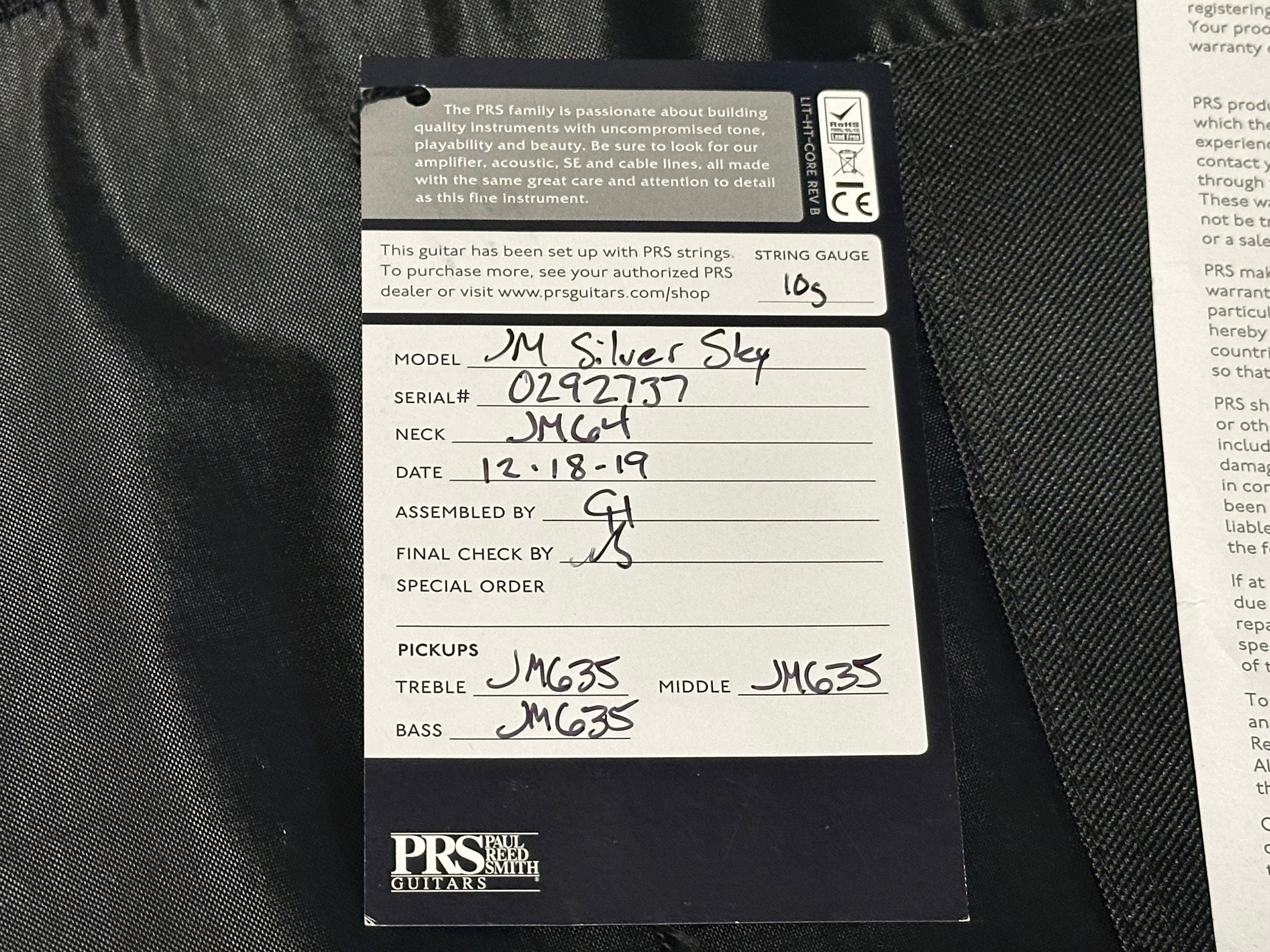 PRS Silver Sky John Mayer Signature (Stratocaster model) Rosewood 2019 Tungsten