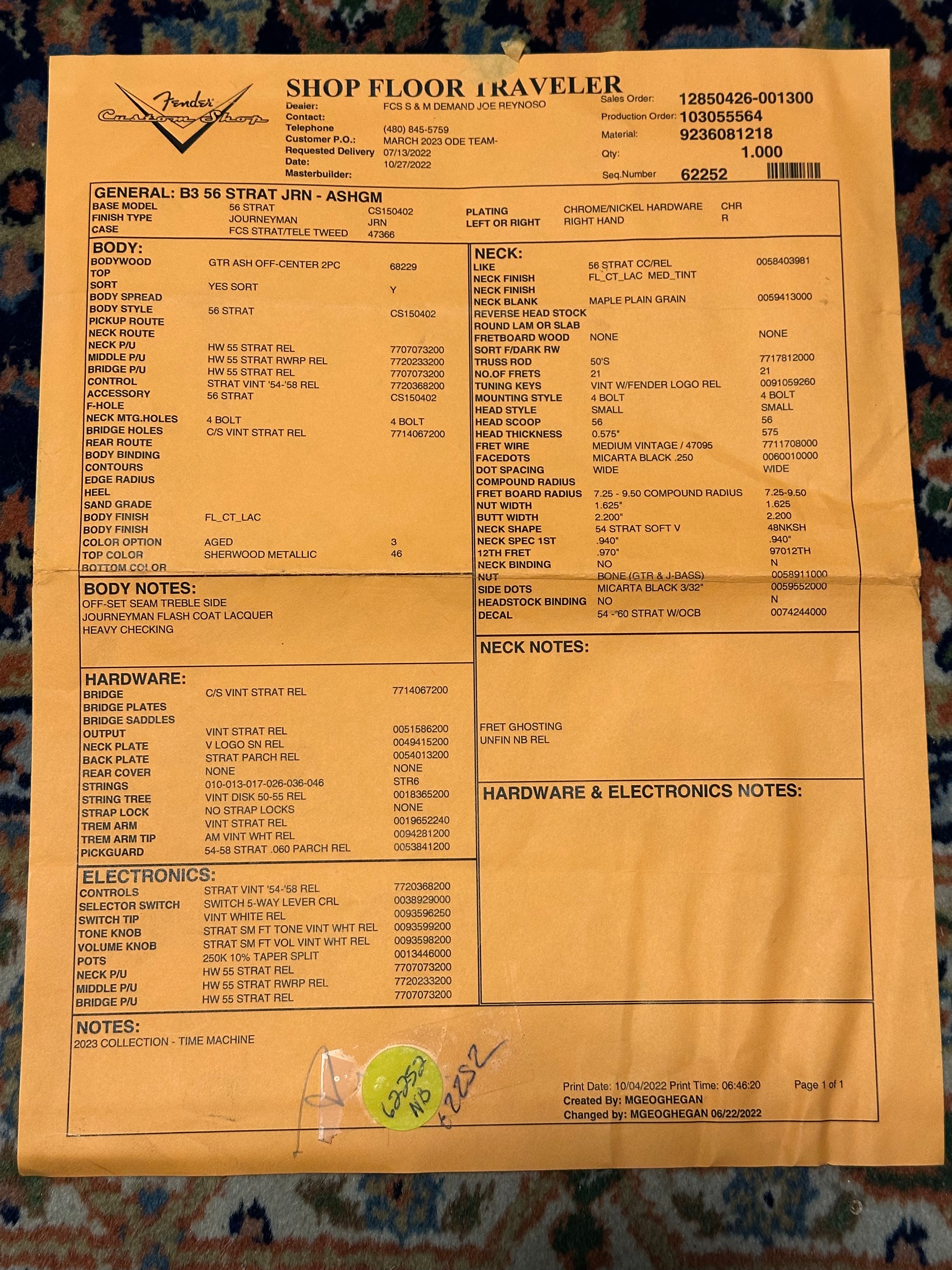 Fender Custom Shop '56 Journeyman Stratocaster 2022 Sherwood Green