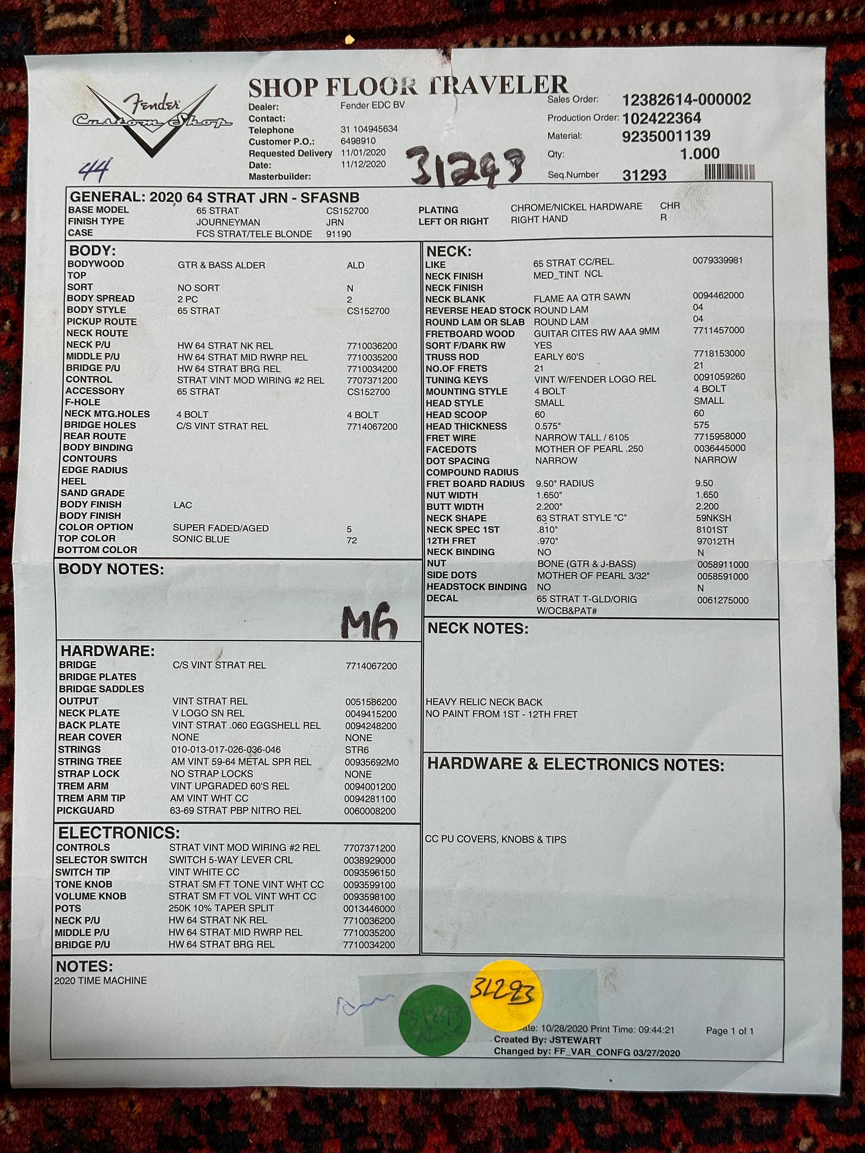 Fender Custom Shop '64 Journeyman Stratocaster 2020 Sonic Blue