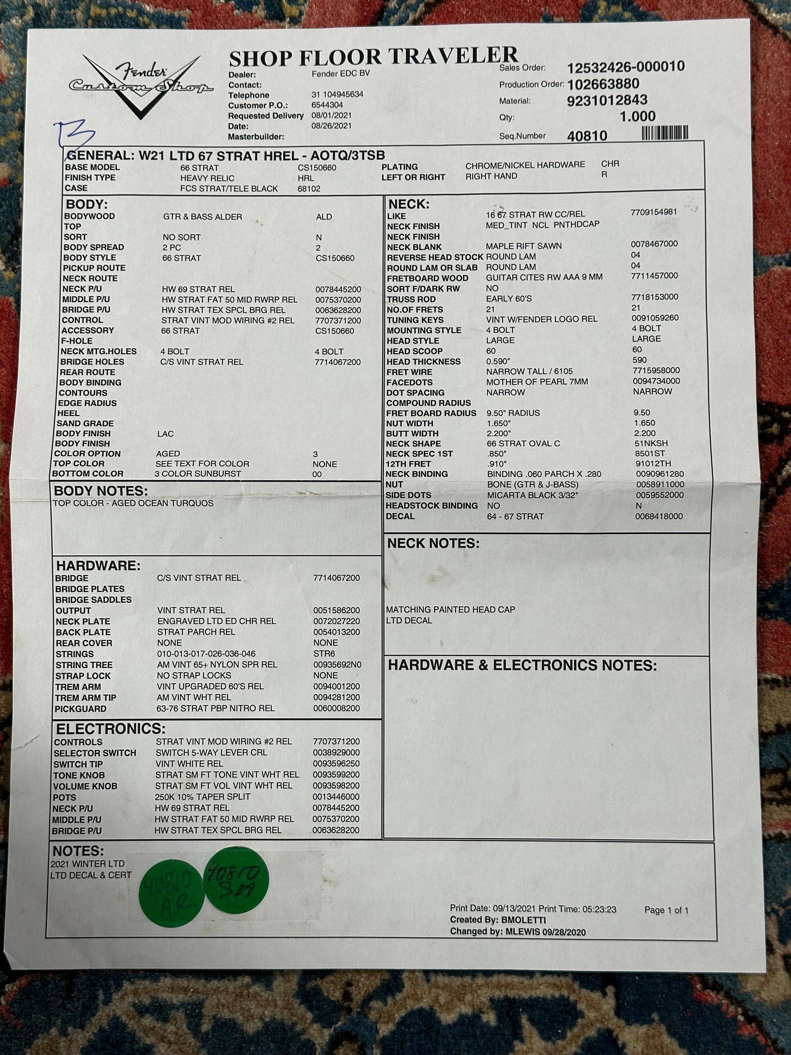 Fender Custom Shop '67 LTD Heavy Relic Stratocaster 2021 Ocean Turquoise