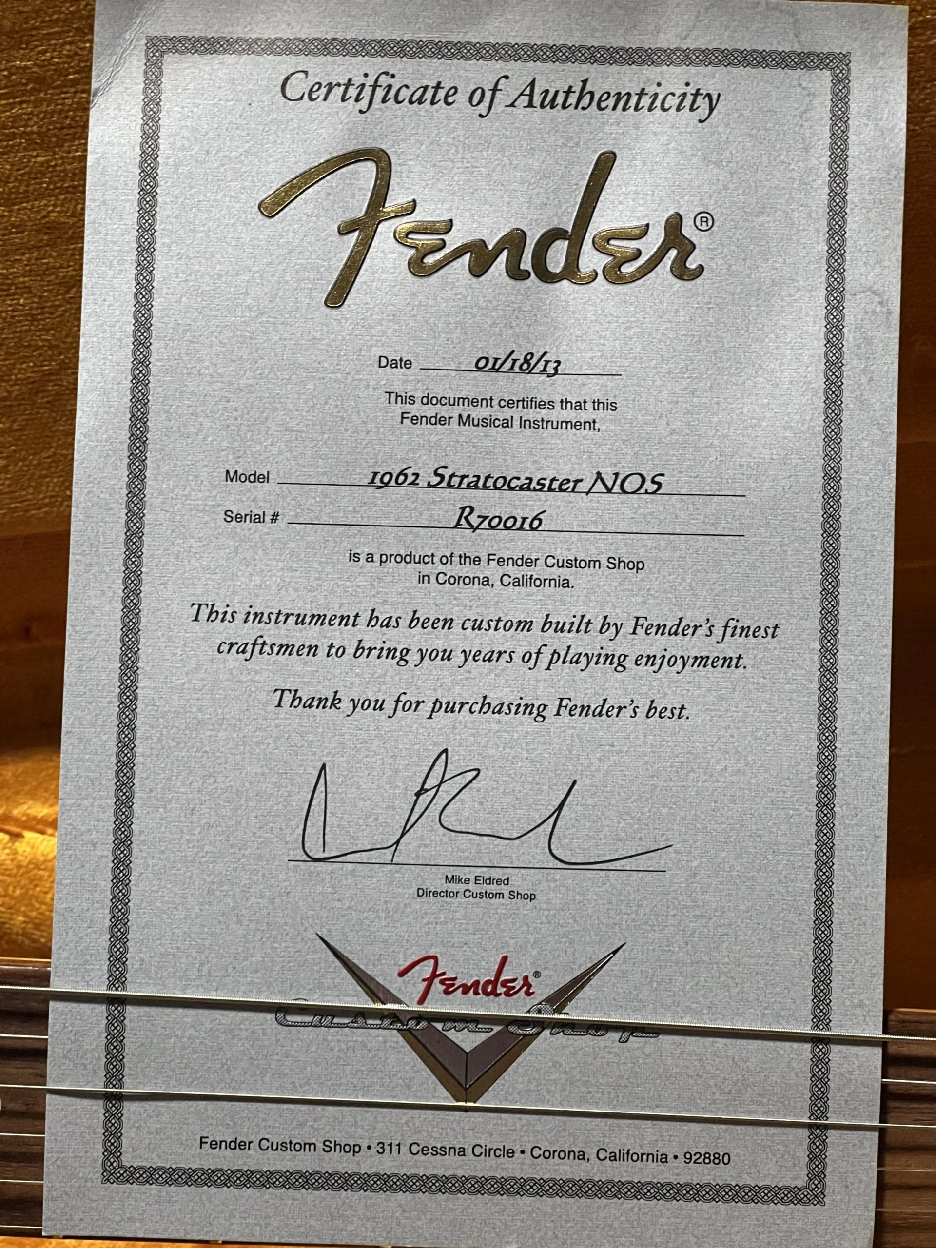 SOLD - 2013 Fender Custom Shop '62 Clapton Specs NOS Stratocaster Olympic White