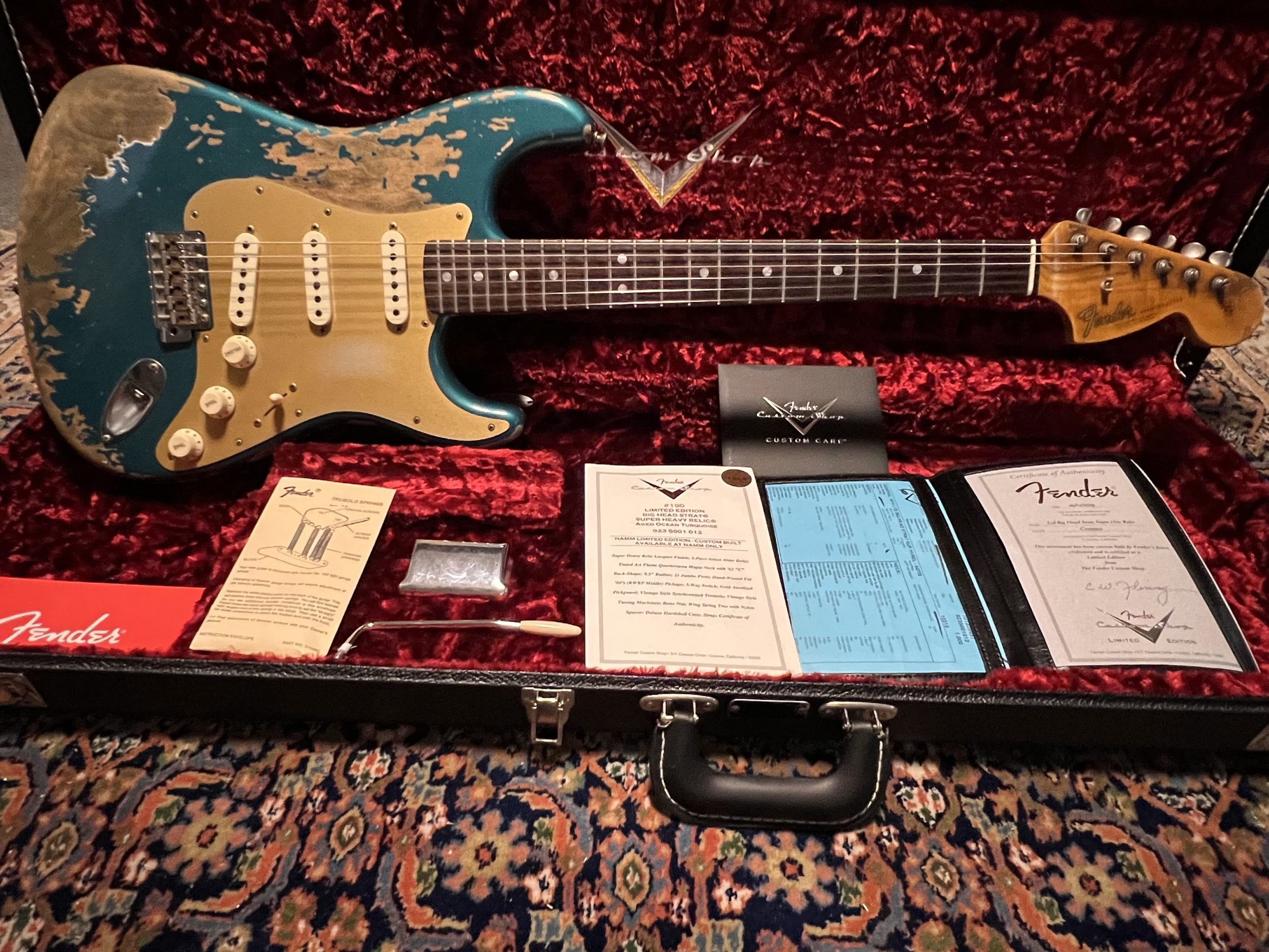 SOLD - 2019 Fender Custom Shop 66 Big Head NAMM LTD Super Heavy Relic Stratocaster Ocean Turquoise