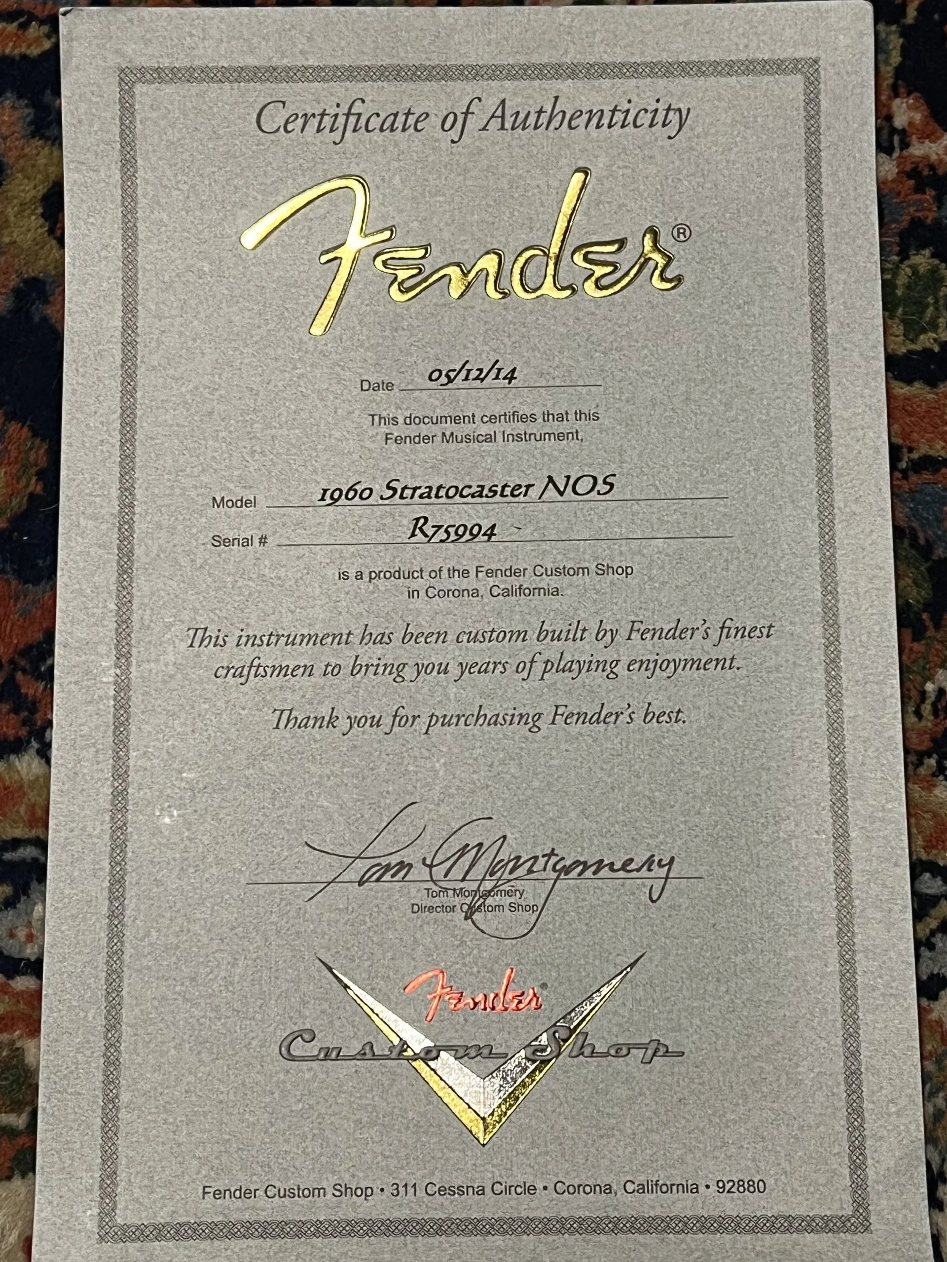 SOLD - 2014 Fender Custom Shop '60 NOS Stratocaster Daphne Blue