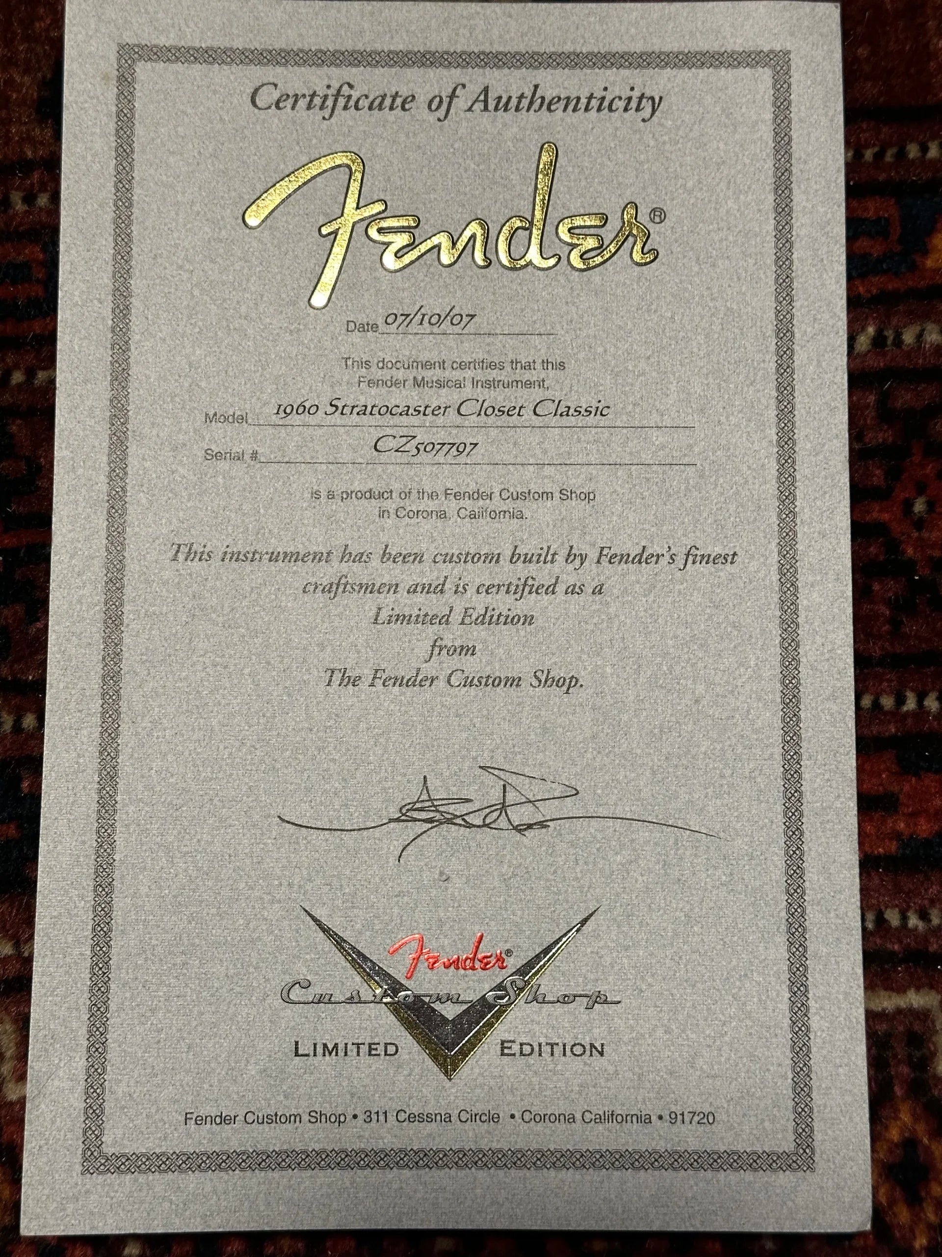 Fender Custom Shop '60 NAMM LTD Competition Closet Classic Stratocaster 2007 Lake Placid Blue