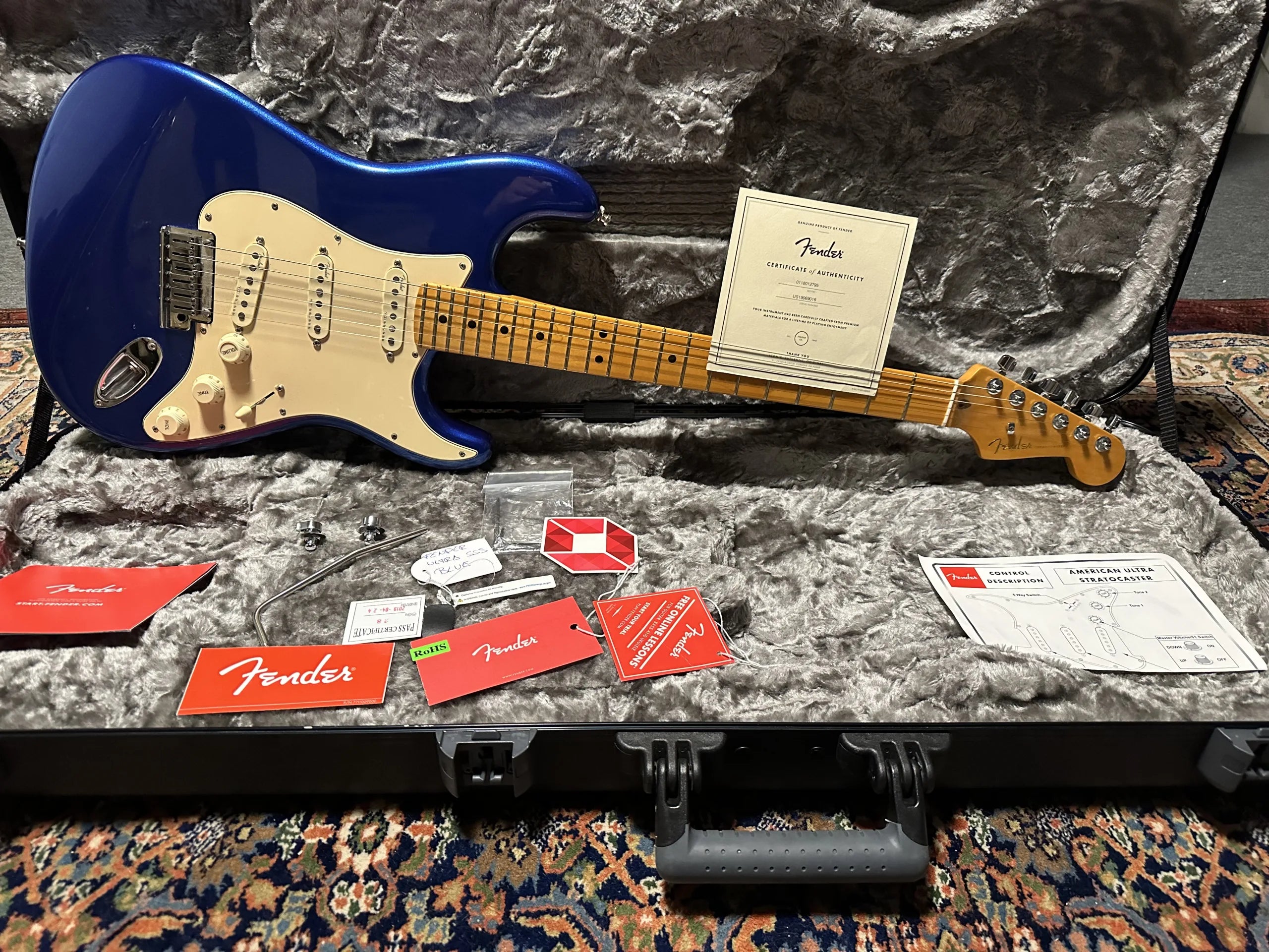 SOLD - 2019 Fender American Ultra Stratocaster MN Cobra Blue