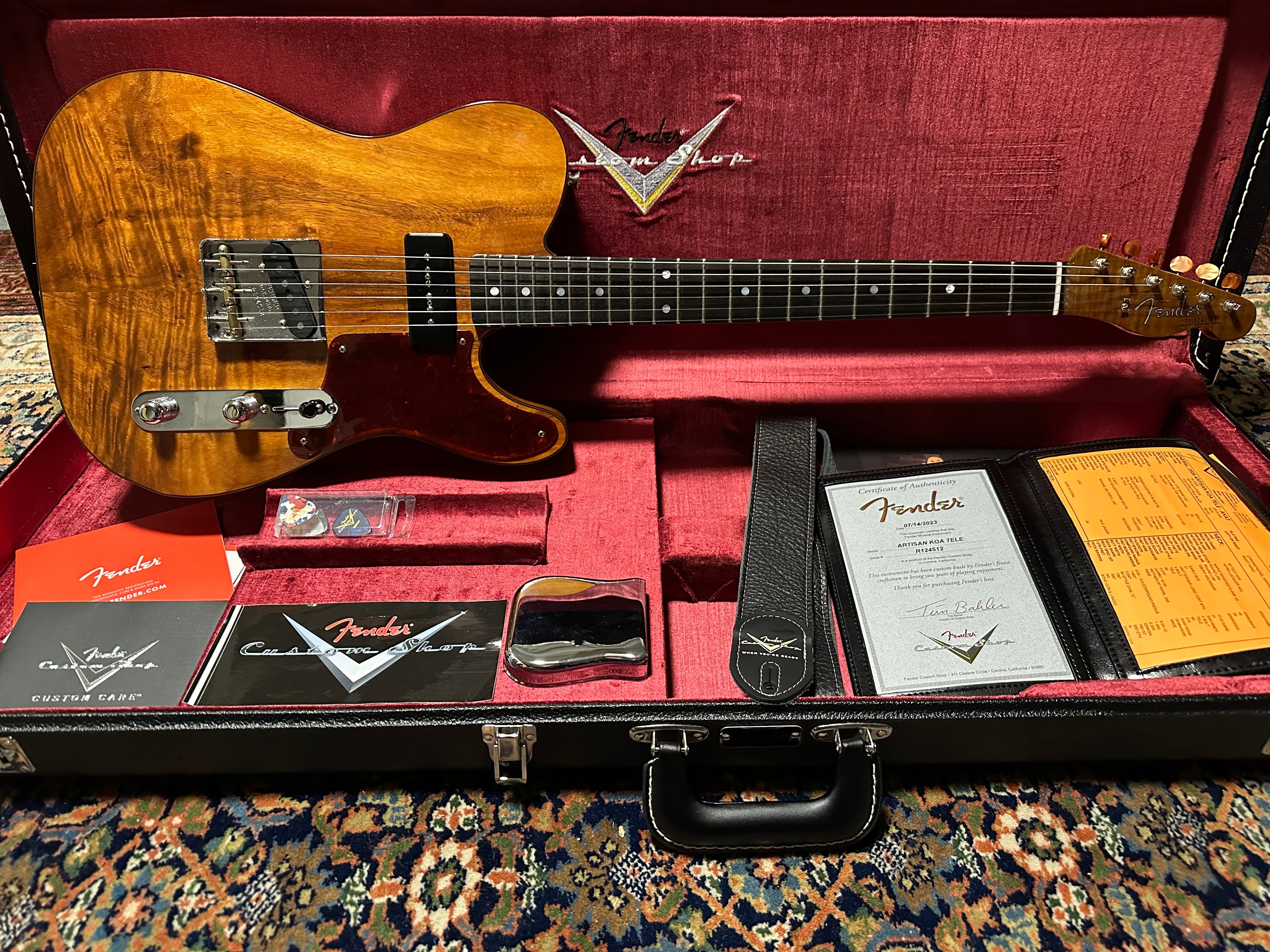 SOLD – 2023 Fender Custom Shop Artisan Koa Telecaster Aged Natural