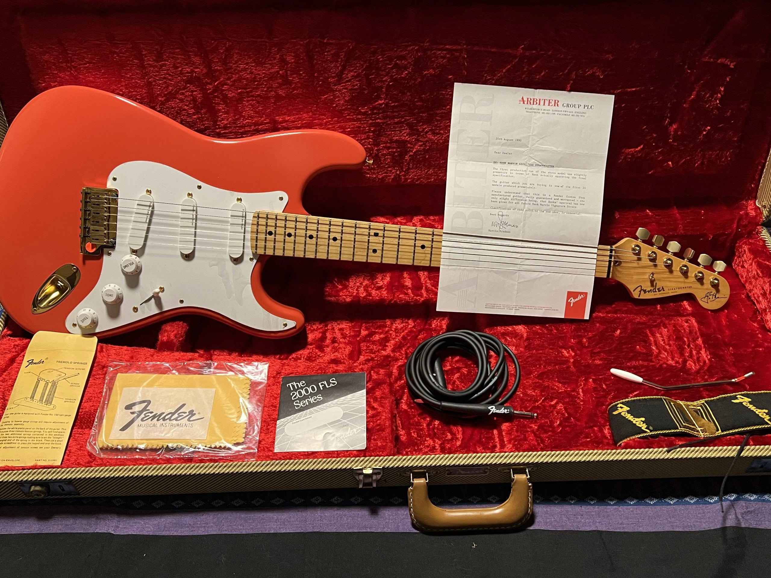 SOLD - 1990 Custom Shop Hank Marvin Stratocaster Fiesta Red