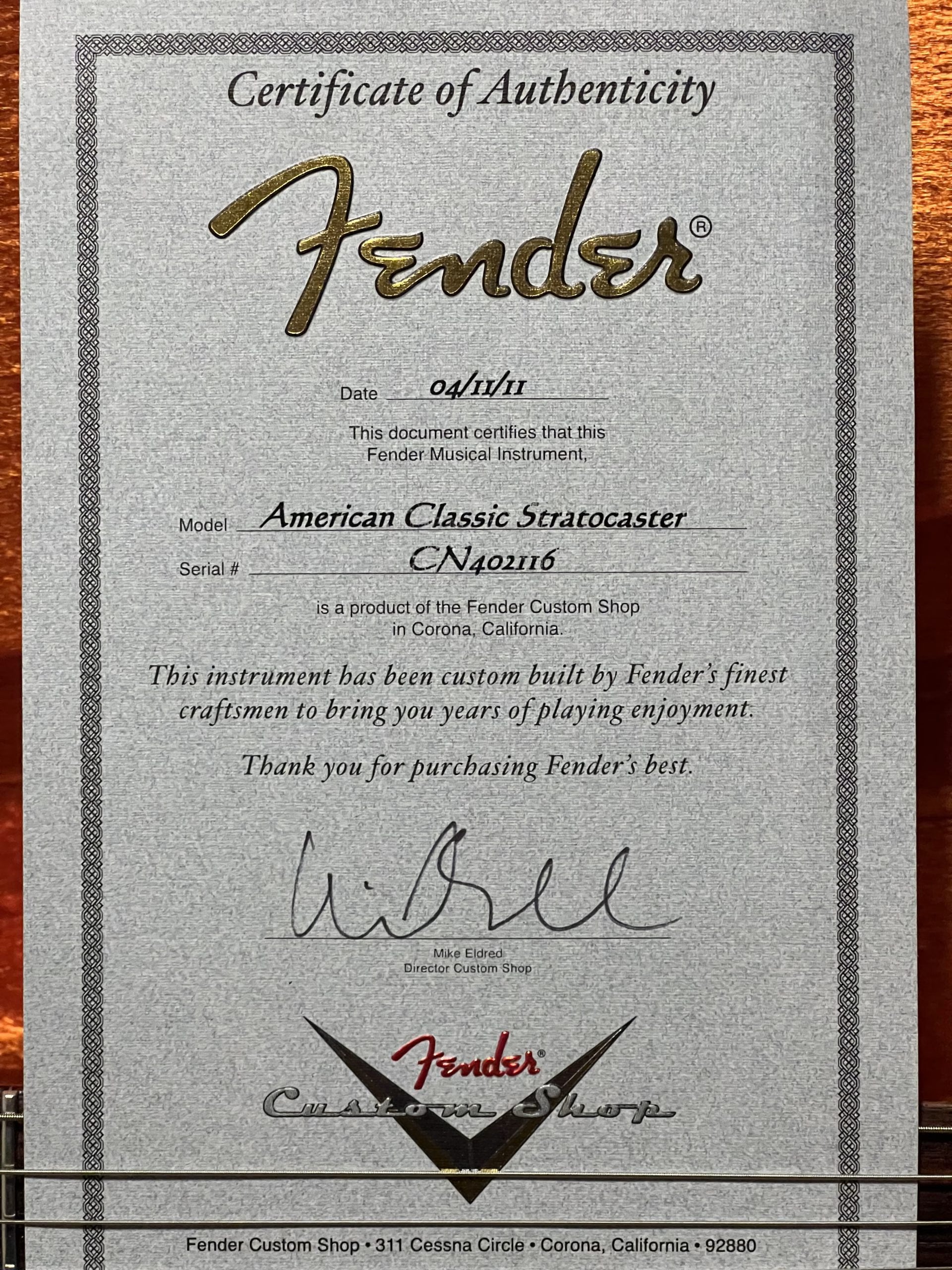 SOLD - 1996 Fender Custom Shop American Classic NOS Stratocaster White Blonde