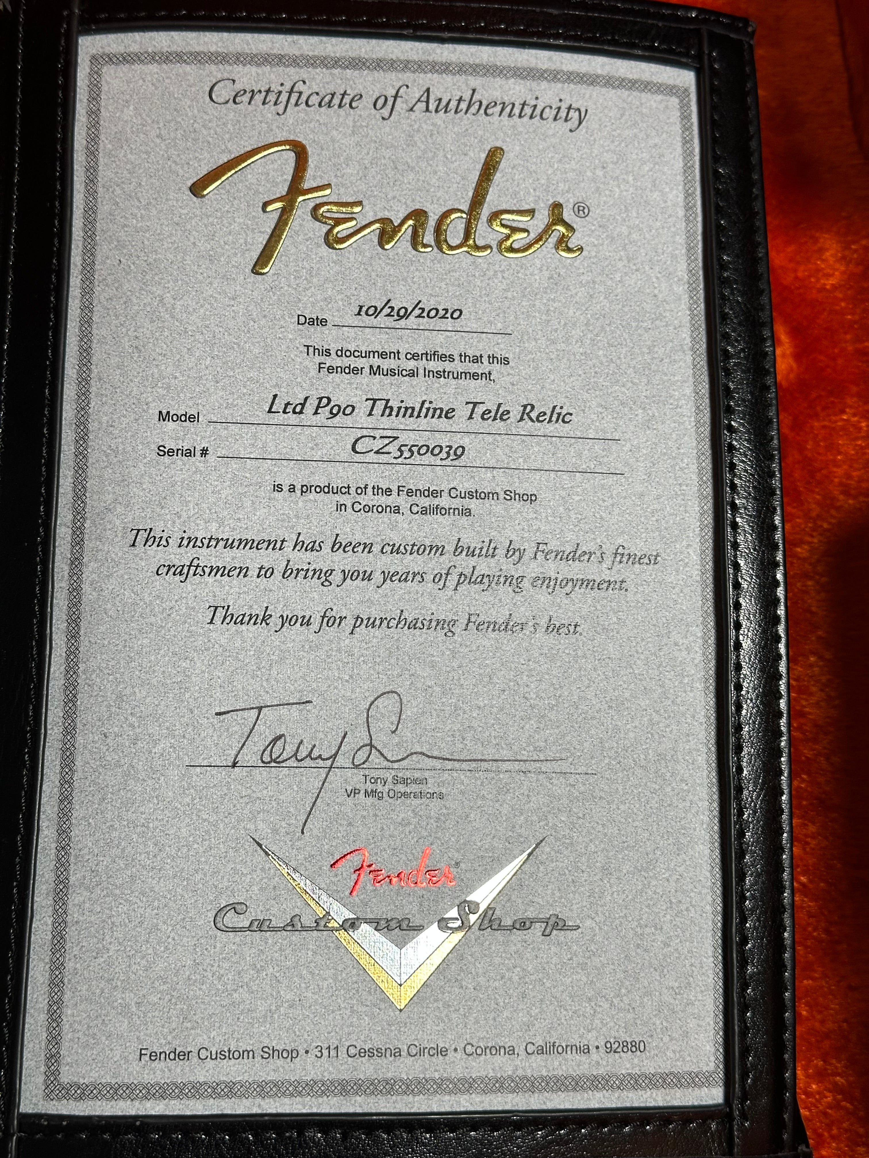 SOLD – 2020 Fender Custom Shop Limited Edition P90 Relic Thinline Telecaster Aged Natural