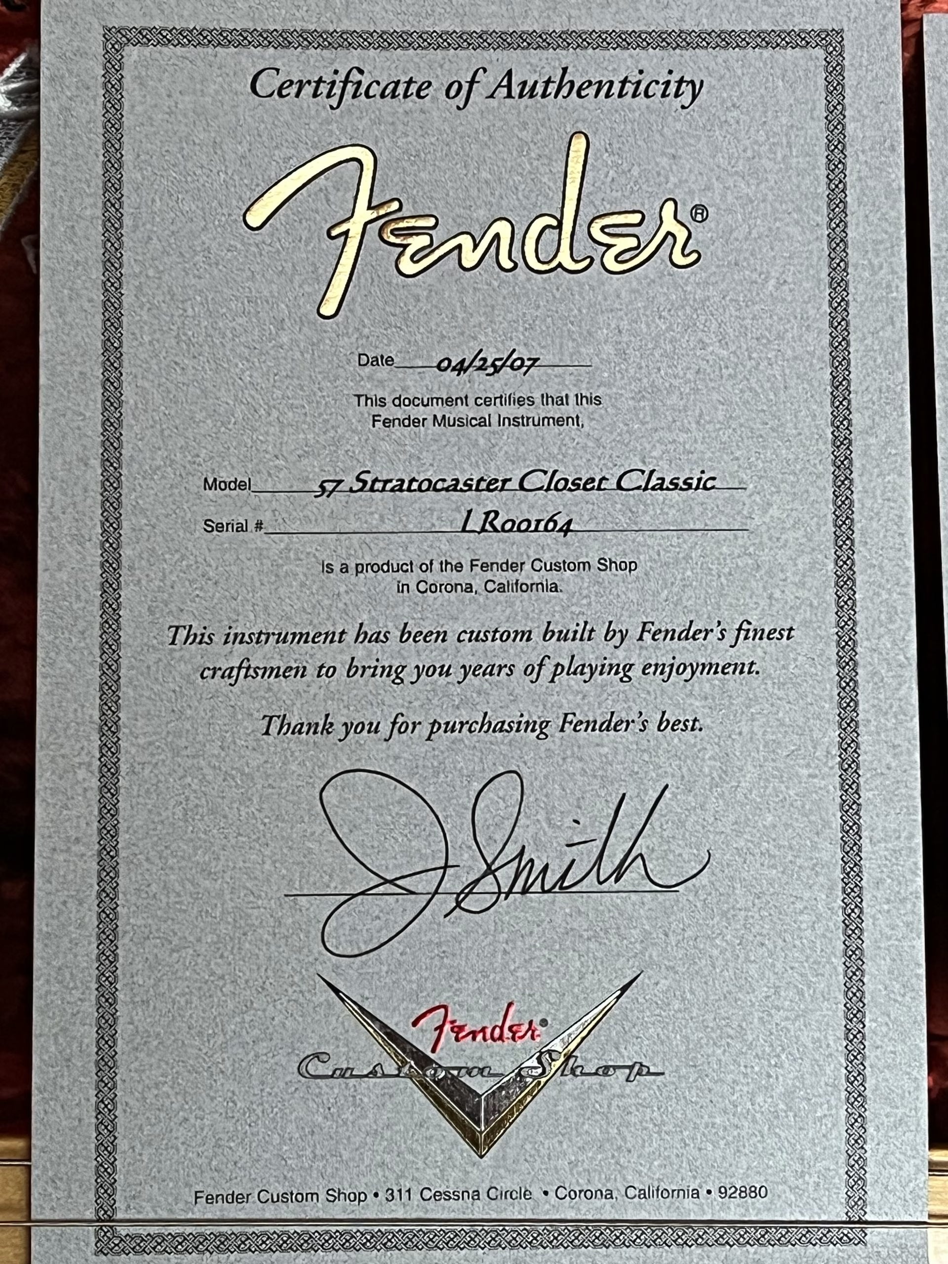SOLD - 2007 Fender Custom Shop 57 Masterbuilt Stratocaster 50th anniversary by Jason Smith Sunburst