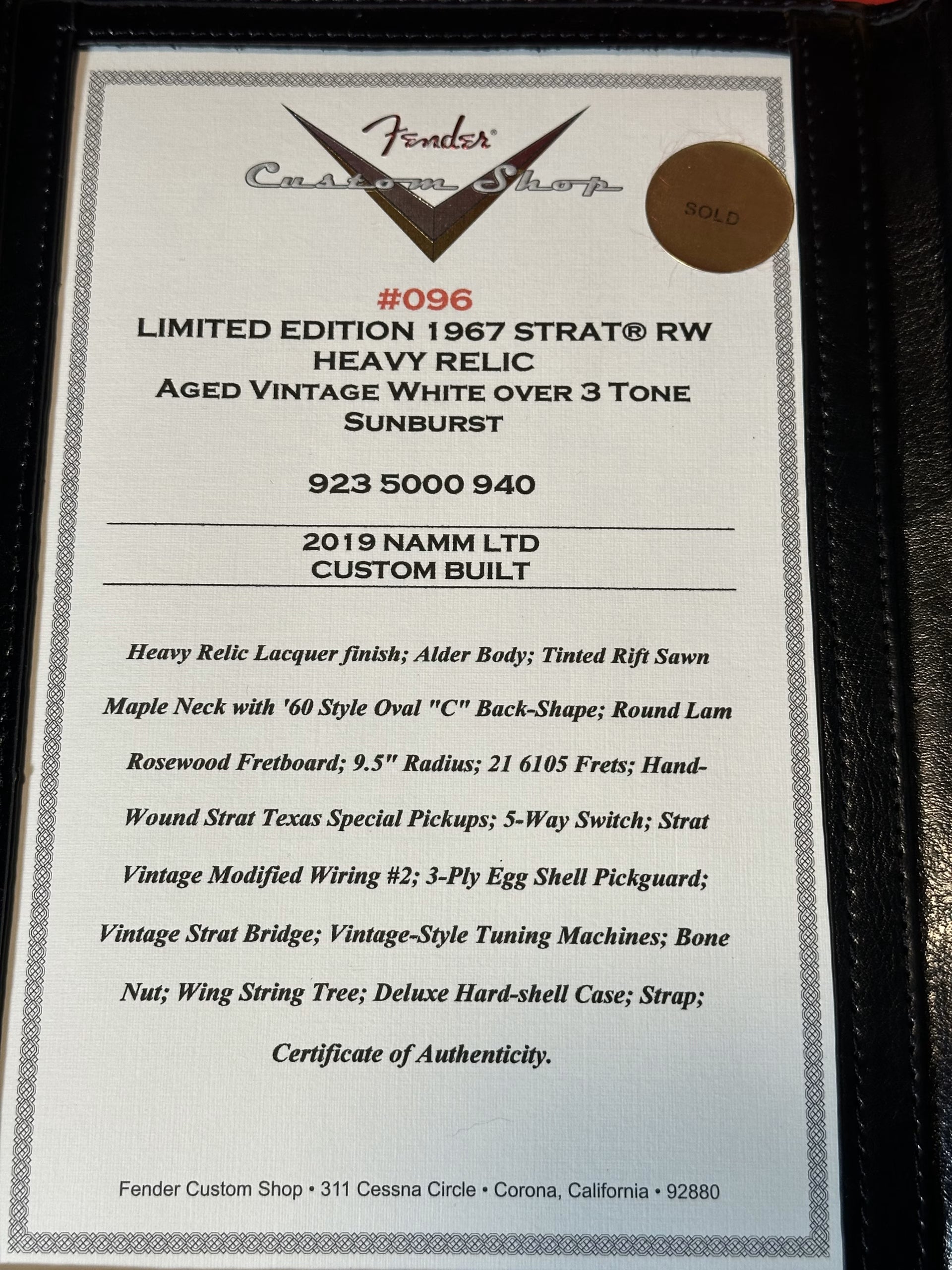 SOLD - Fender Custom Shop '67 LTD NAMM Heavy Relic Stratocaster 2019 Vintage White over Sunburst